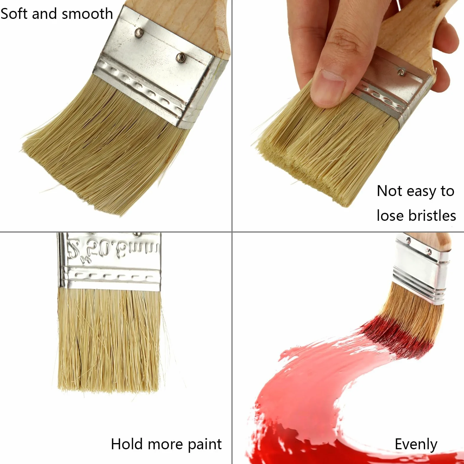 30 Piezas Brochas Pintura 2 Pulgadas, Brocha Plana con Mango de Madera y Cerdas PP, Pinceles Pintura para Pared Muebles Taller Escuela Bricolaje DIY
