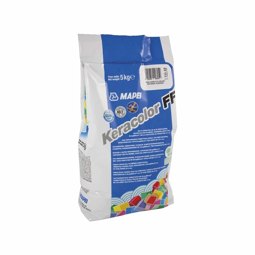 Mapei Keracolor gris cemento 113 FF- Mortero cementado de alto rendimiento, repelente al agua, para la lechada de juntas de hasta 6 mm. Paquete de 5 kg.