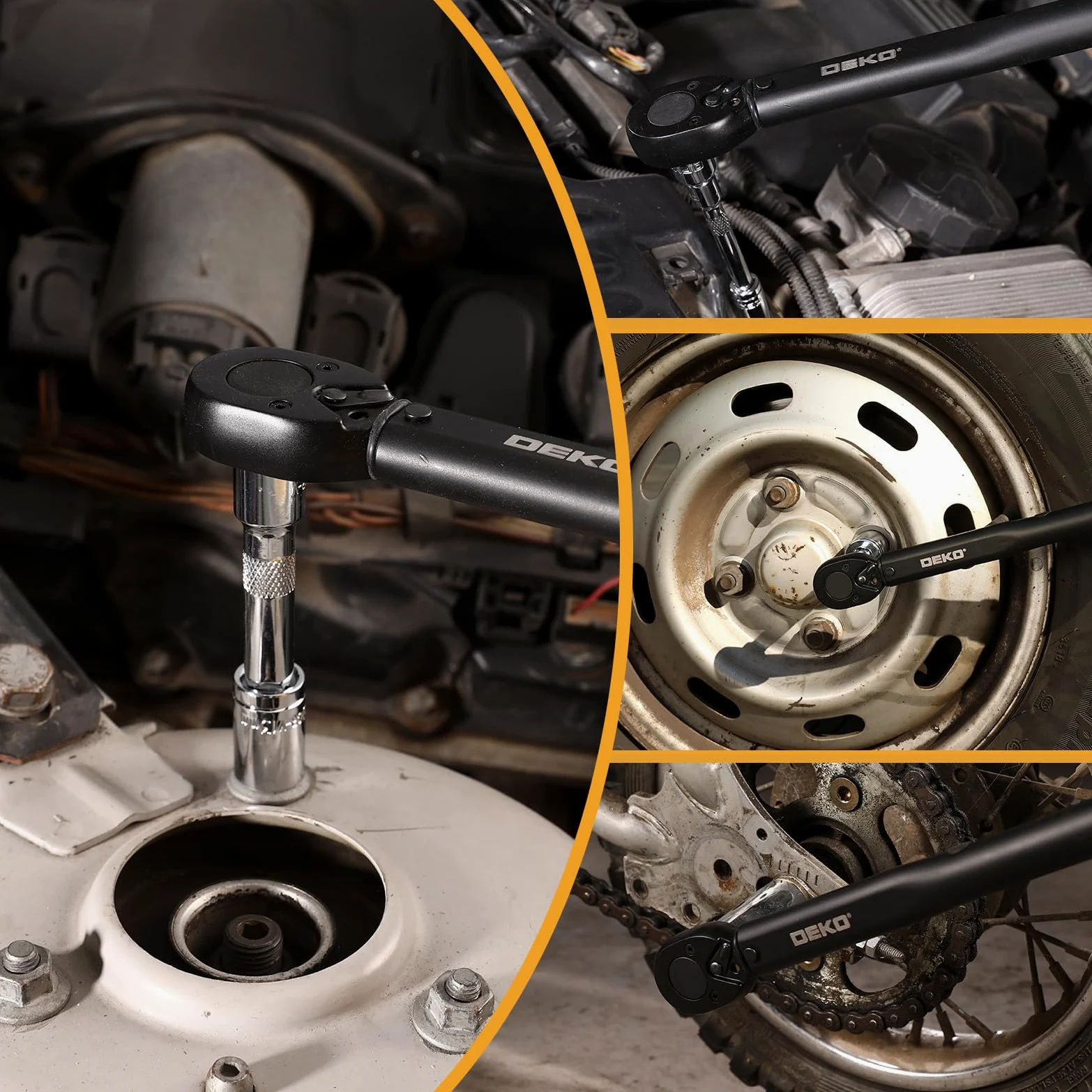 DEKOPRO Llave dinamométrica de doble dirección de 3/8 pulgadas, rango de 10-80 pies-libra y rango de 13.6-108.5 Nm, precisión de ±4%, trinquete de cromo vanadio de 24 dientes, mango mate
