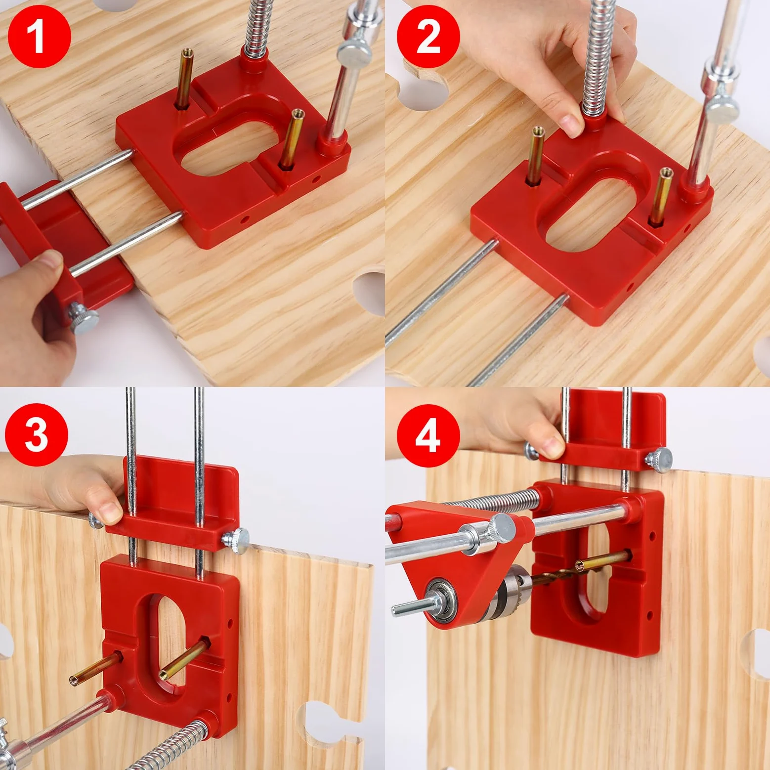 Soporte de perforación para taladradora, guía de perforación ajustable portátil, herramienta de carpintería de precisión en madera, guía de perforación herramienta manual, juego de guía vertical (Rojo