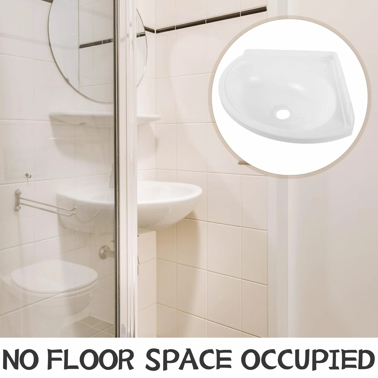 Gatuida Lavabo de Esquina Triangular Pequeño Blanco, Montado en Pared, Ligero Plástico, Adecuado para Baños Compactos y Espacios Reducidos