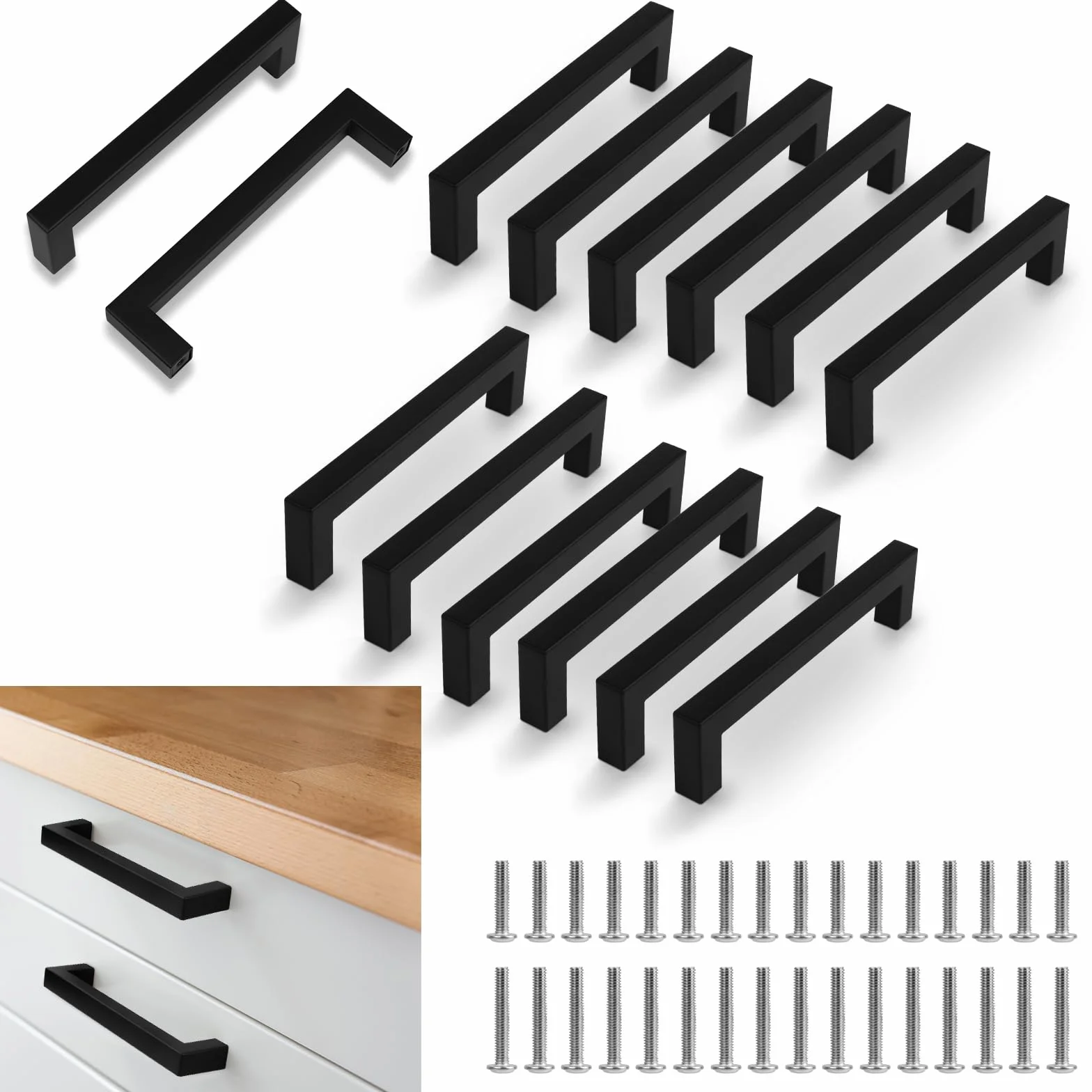 Flintronic 12 Piezas 128mm Tiradores de Armario Negro, Manijas de Puerta de Cajón de Cocina, para Gabinete Empotrado