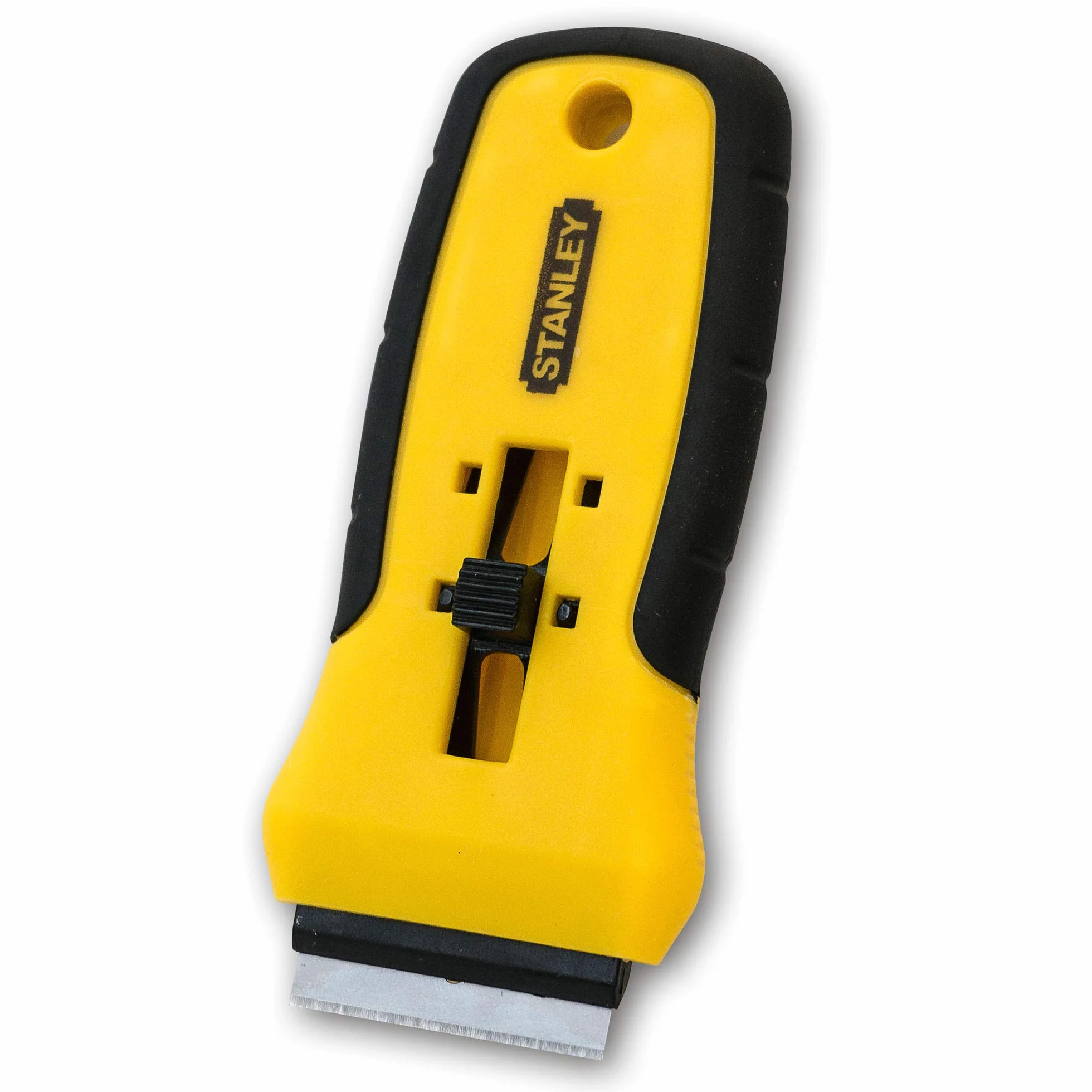 STANLEY Rascavidrios Bimaterial Ergonómico con Cuchilla Retráctil, Incluye 5 Hojas de Recambio, Puño Bimaterial, Cambio Fácil, Ancho Hoja 40mm - 0-28-217