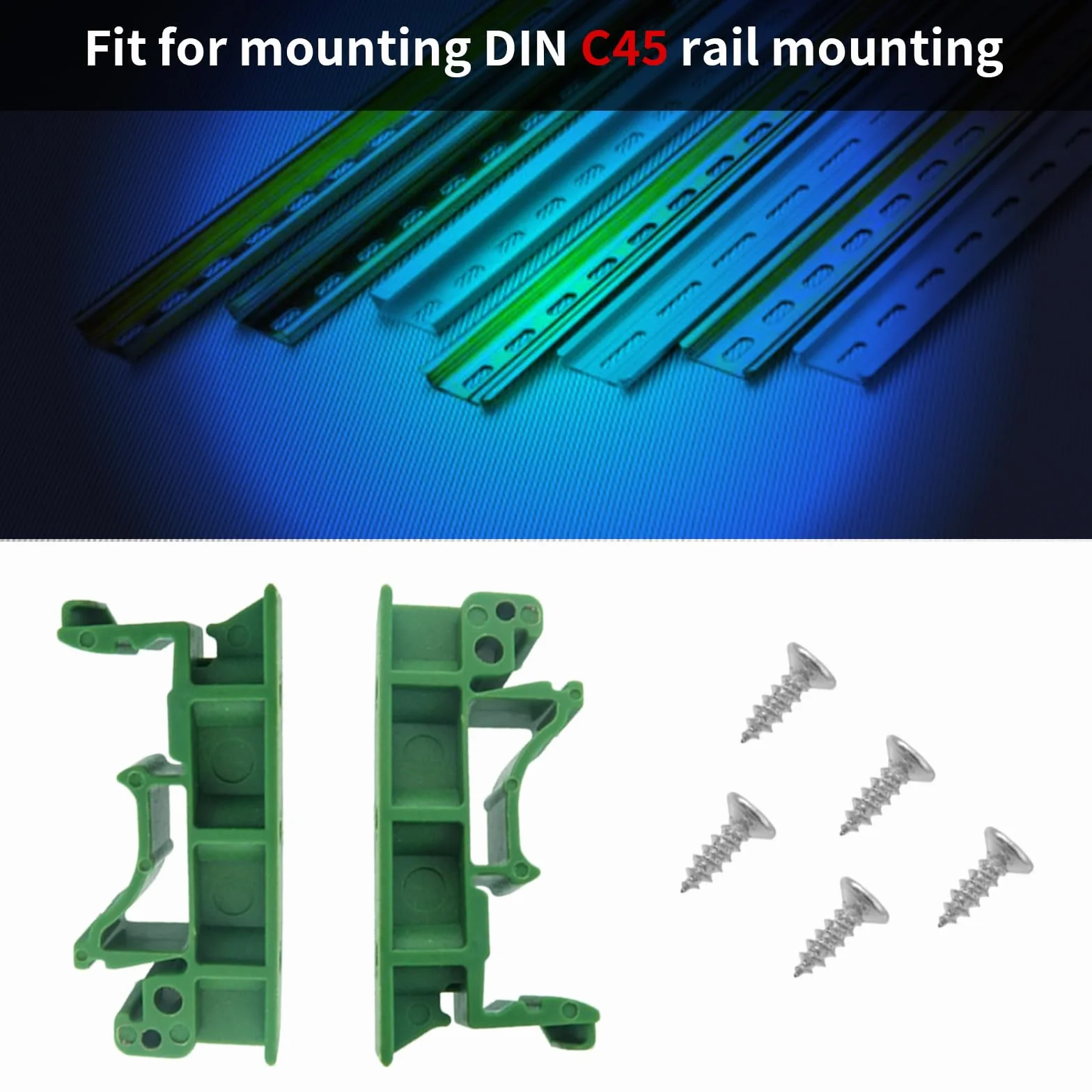 10 juegos(20 Piezas) Adaptador de Riel DIN C45 Soporte con Tornillos,Adaptador de Riel Placa de Circuito para carril DIN 45,verde