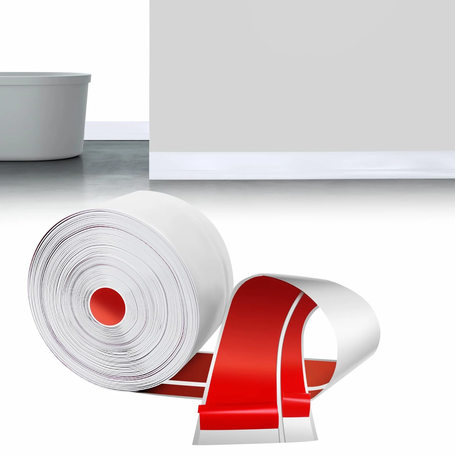 Rodapiés Flexible Autoadhesivo 50x20mmx12M PVC Adhesivo, Zócalo Cocina Baño Blanco