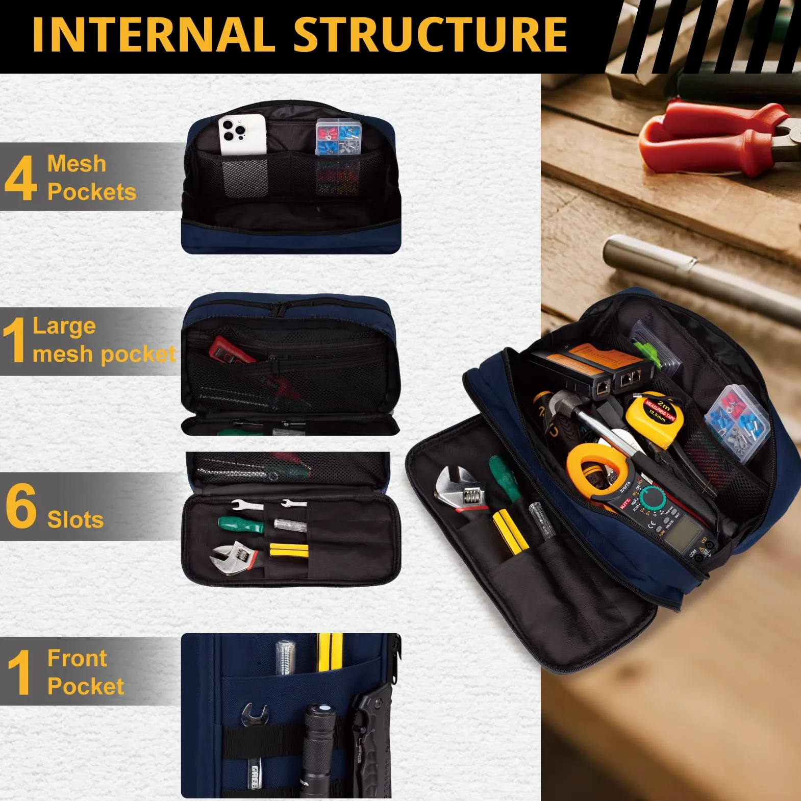 Bolsa de herramientas táctica para hombre – Organizador multiusos resistente al agua con gran apertura y cremallera, caja de herramientas pequeña y duradera para reparaciones, carpinteros y manitas