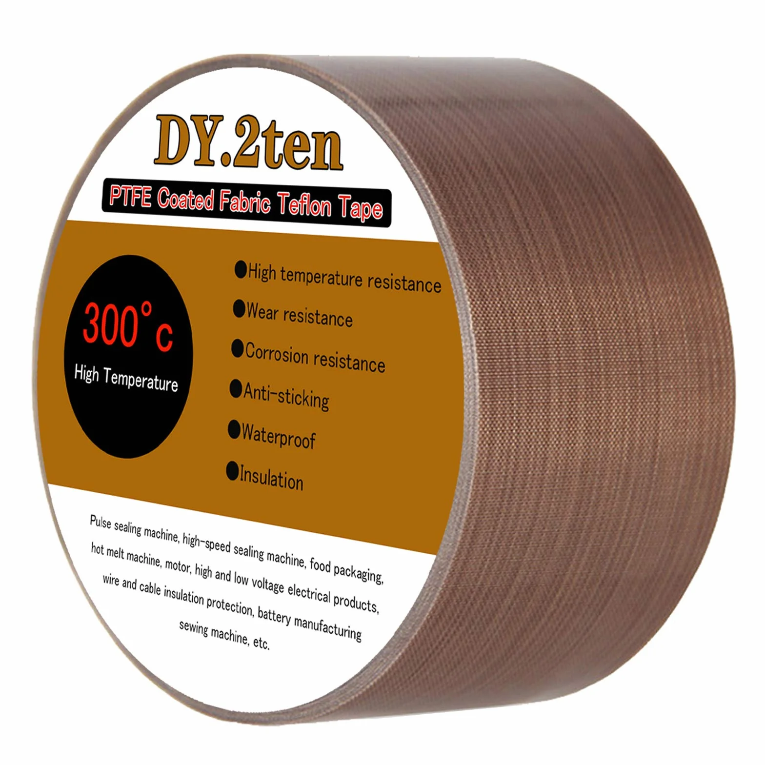 DY.2ten Cinta Telfon de fibra de vidrio recubierta de PTFE, 50mm x 10m, cinta de alta temperatura,Cinta transportadora mecánica de secado, Cinta de teflón para máquina selladora al vacío