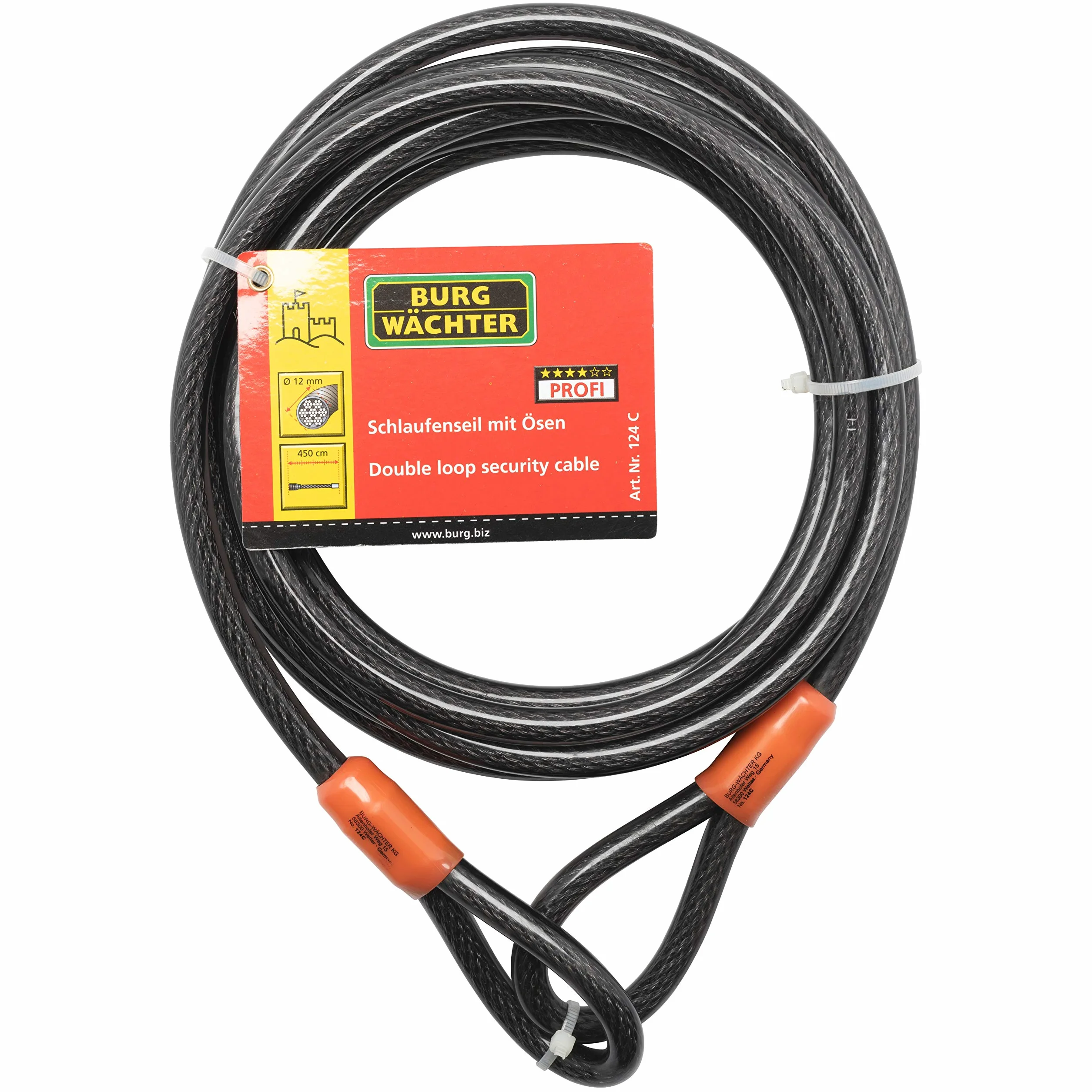 Sterling 124C - Cable de Seguridad de Bucle Doble autoenroscable (Recubrimiento de Vinilo, 12 mm x 4,5 m)