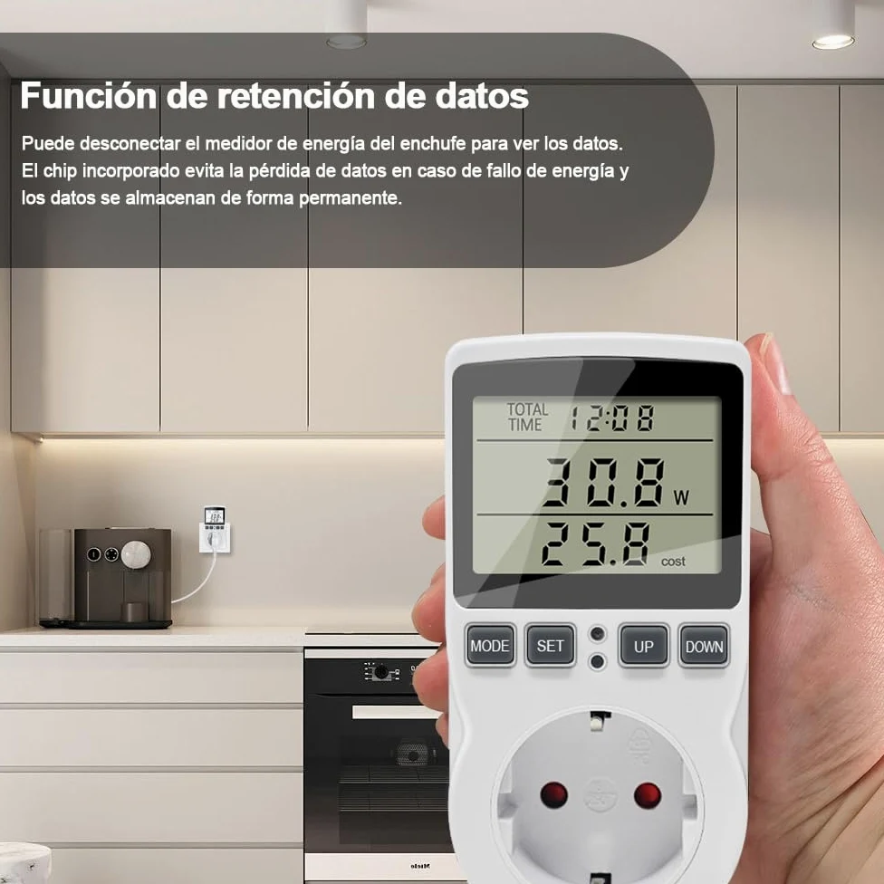 KETOTEK Medidor de Consumo Electrico, Monitor de Electricidad con Pantalla LCD Retroiluminada, Enchufe Medidor Consumo Energía 11 Modos, Protección contra Sobrecarga 3680W