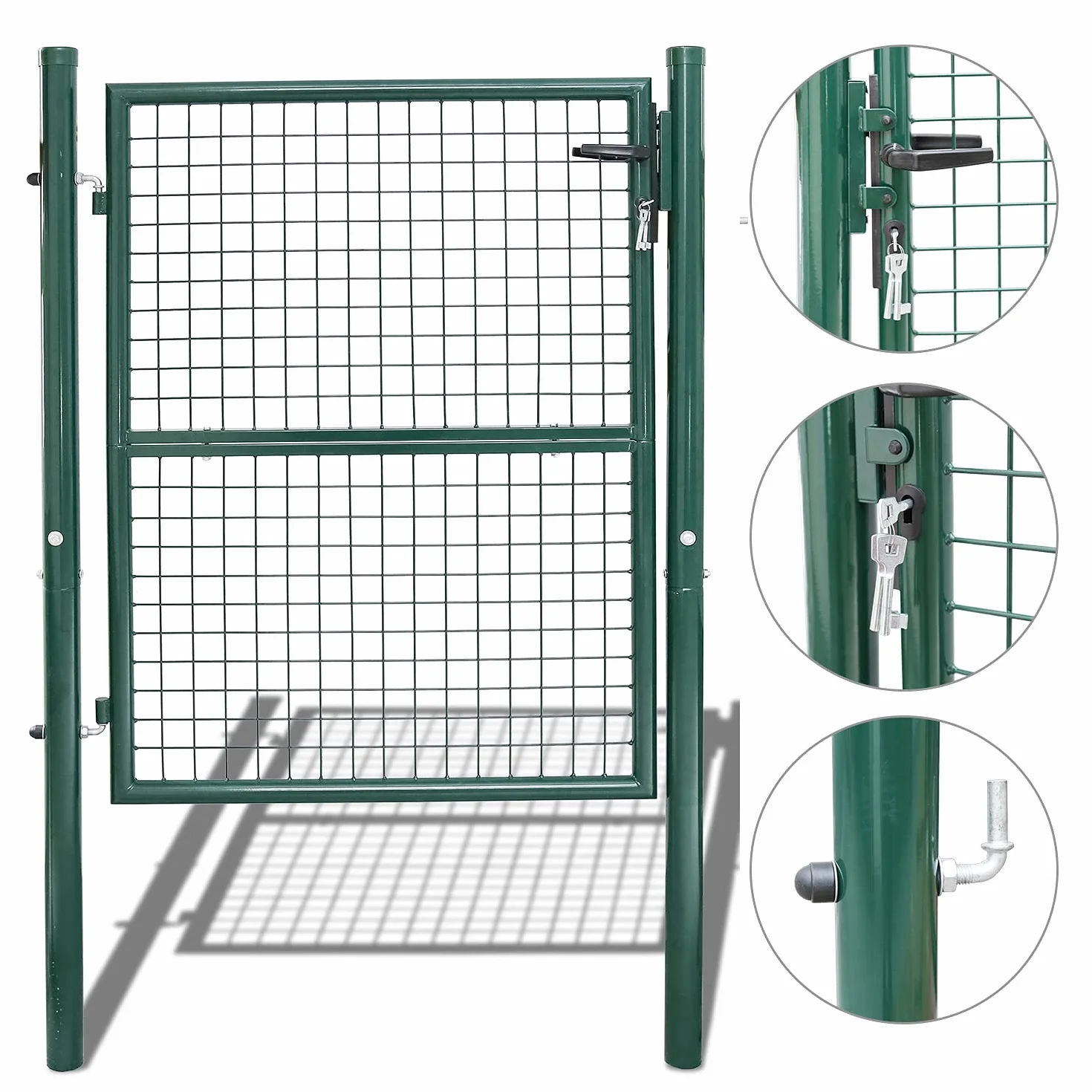 Puerta de jardín de acero galvanizado, puerta de jardín, puerta de patio, puerta de valla, verde, con cerradura y picaporte (100 x 100 cm)