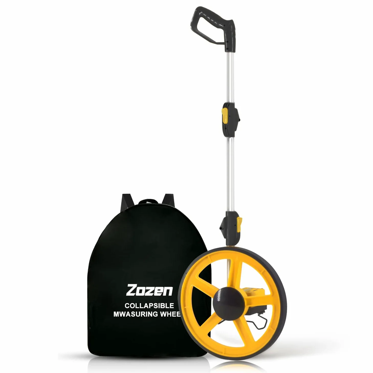 Zozen Rueda de medición, plegable portátil de medición de distancia en pies, doble plegable, una llave para restablecer/soporte para mantener el soporte/flecha de punto de partida y bolsa de