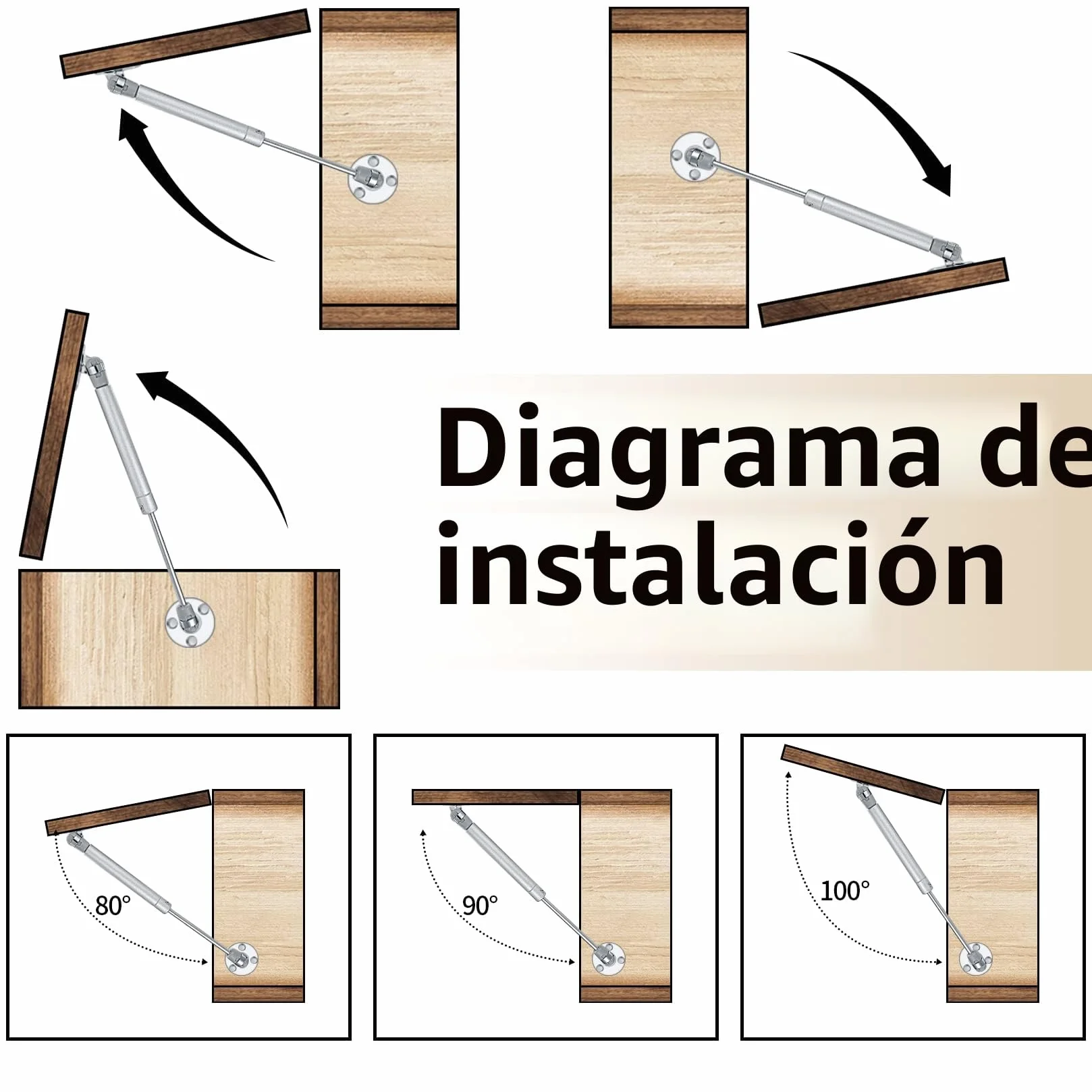 Pistones a Gas, 100N 10KG Resorte de Gas para Puertas Armario Muebles de Cocina Elevación Neumática Lid Stay Elevables Bisagra，Hidráulico Amortiguador de Gas