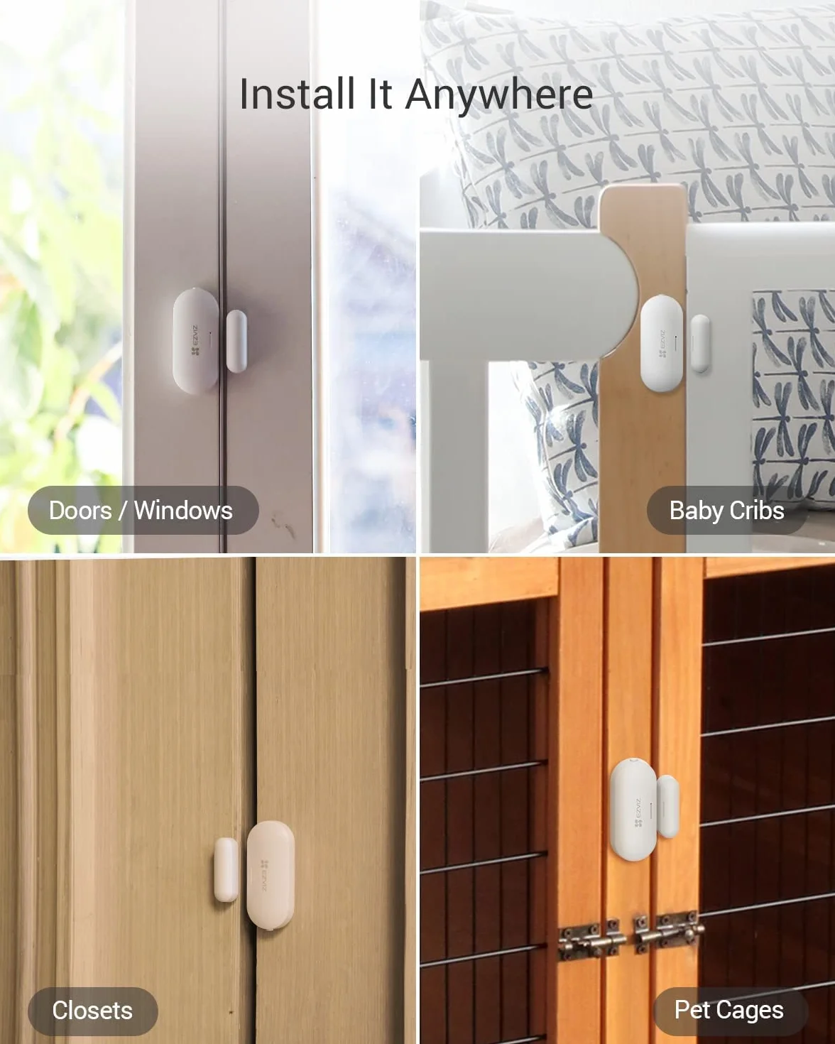 EZVIZ T2C Sensor de Apertura y Cierre, Sensores de Puertas y Ventanas para Sistema de Alarma Doméstico Inalámbrico Conectado Que Necesita Usar con Pasarela de EZVIZ A3