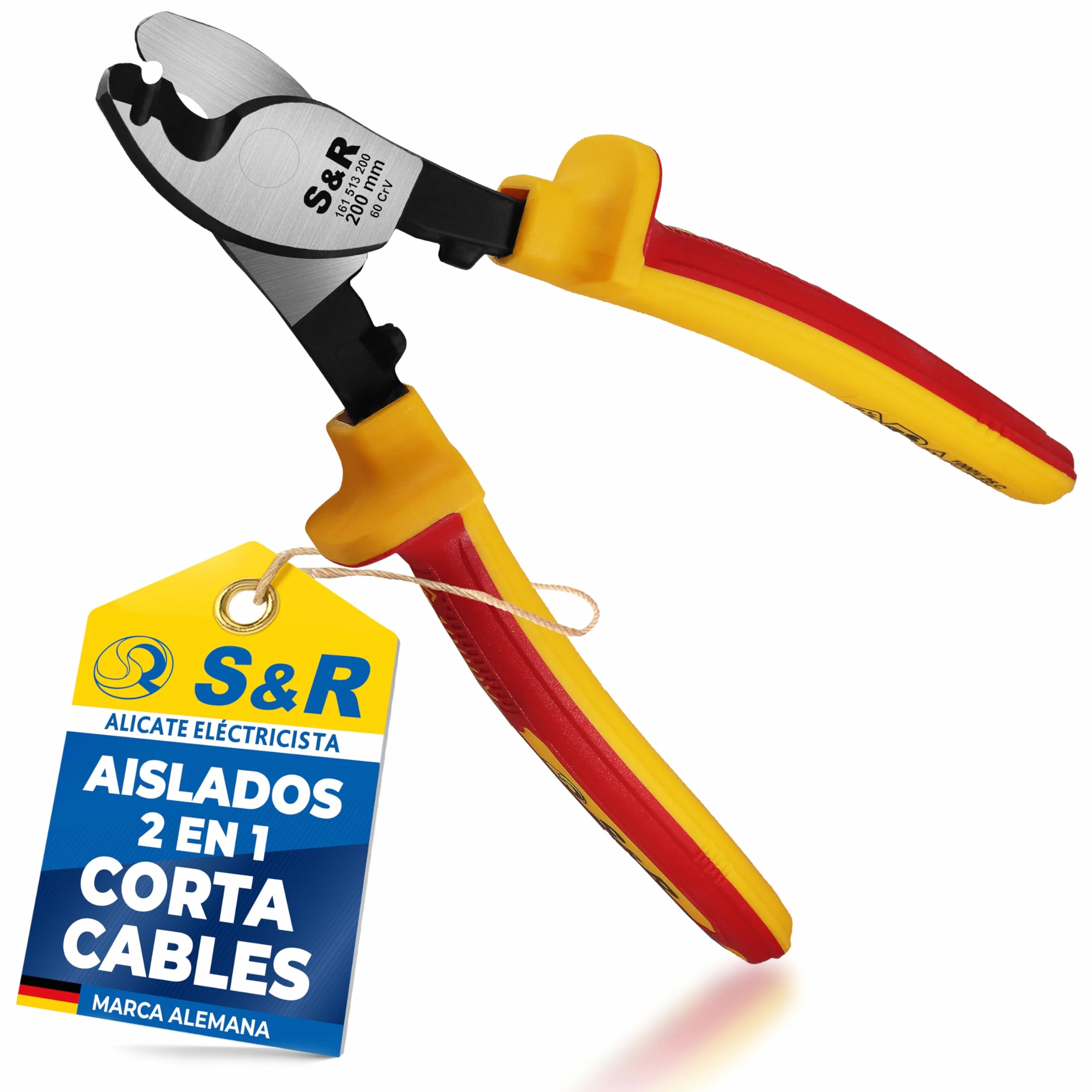 S&R Alicate Cortacables electricista aislada VDE hasta 1000 V - Cortador Alambre 20 cm acero 70C dureza 66 HRC