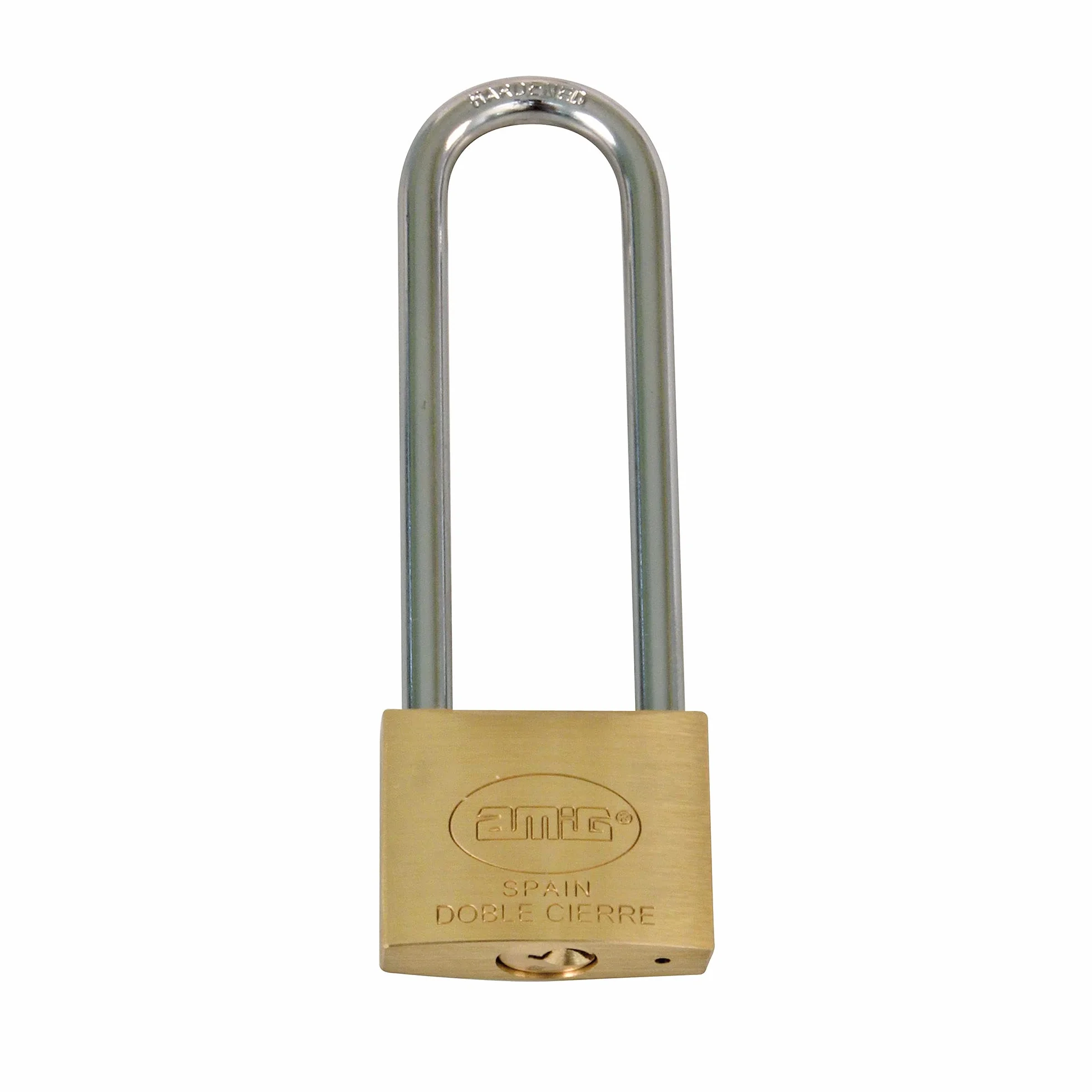 Amig - Candado de seguridad - Incluye 2 llaves - Arco extra largo - Latón y arco de Acero tratado - Para taquillas de gimnasio, puertas, armarios, maletas, mochilas - Doble cierre - Ancho: 40 mm