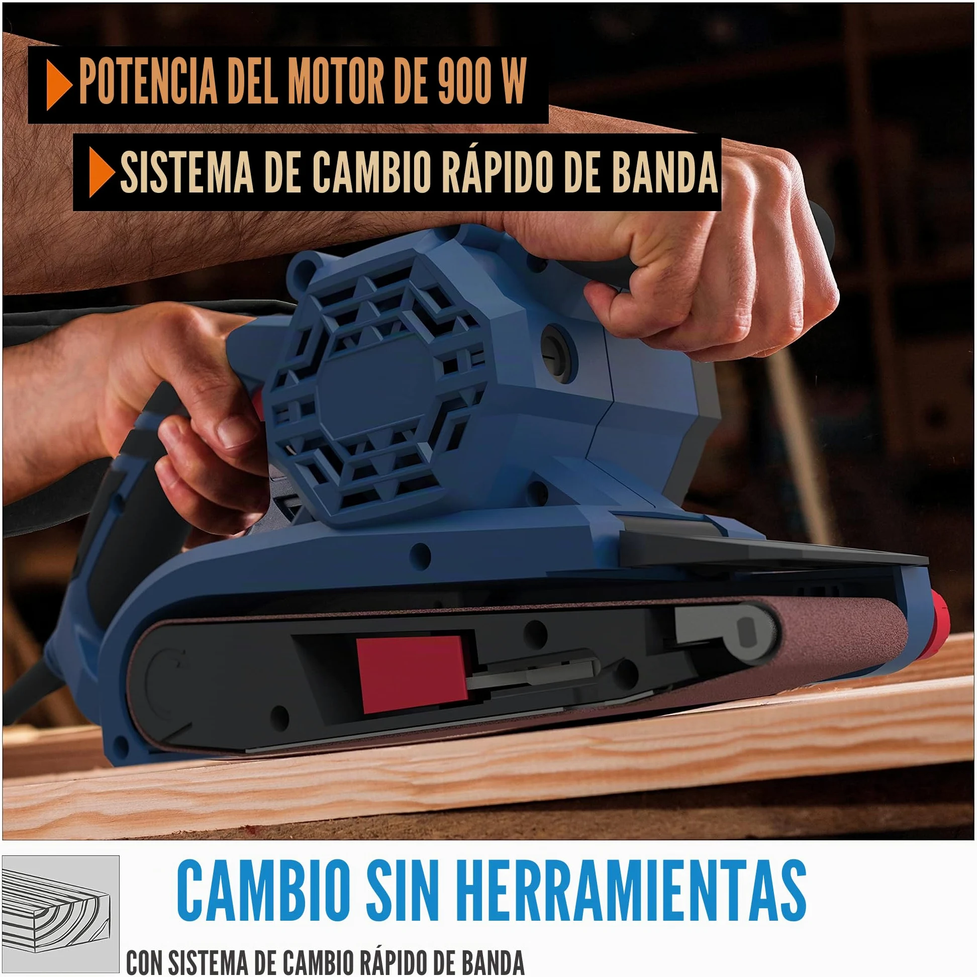 Güde 58146 BS 76 – 900 S – Lijadora de banda (230 V, 76 x 160 mm de lijado, sistema de cambio rápido de cinta, ajustable lenkrollen, 2 x Banco de lijado K80)