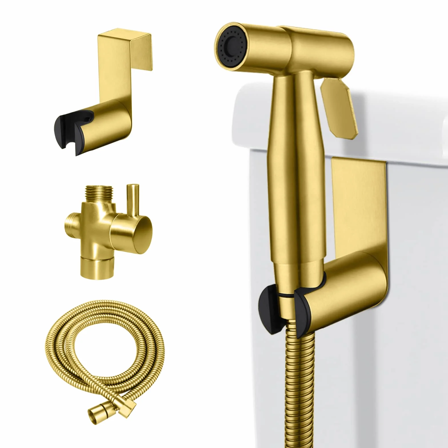 [LOSCHEN] Bidé de pared Kit de pulverización para inodoro, pulverizador de mano accesorio de inodoro de acero inoxidable para mascotas cuarto de baño/higiene personal/baño (Glod)