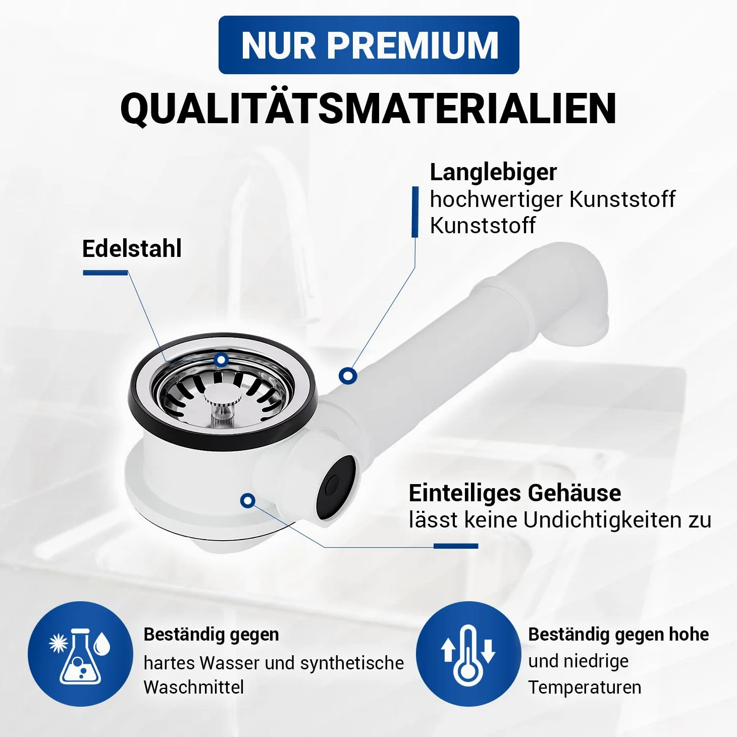 VIOKS Desagüe de Lavabo Con Válvula de Cesta Colador de 70 mm, Regulador de Espacio y Rebosadero