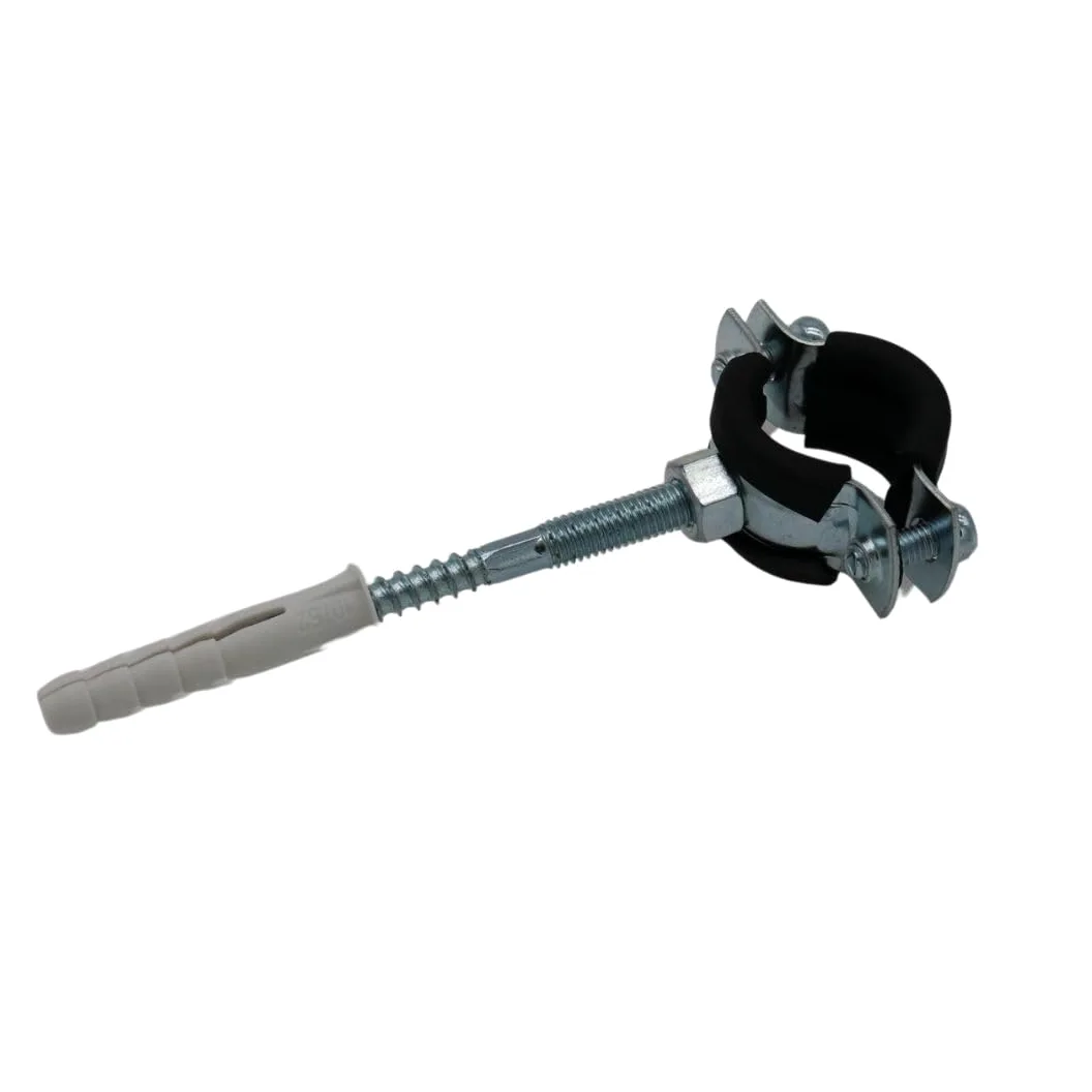 Abrazaderas de tubo de tornillo 48-53 mm 11/2" + tornillos + tacos, acero galvanizado, abrazaderas de aislamiento acústico, abrazaderas individuales con inserto amortiguador – 10 unidades