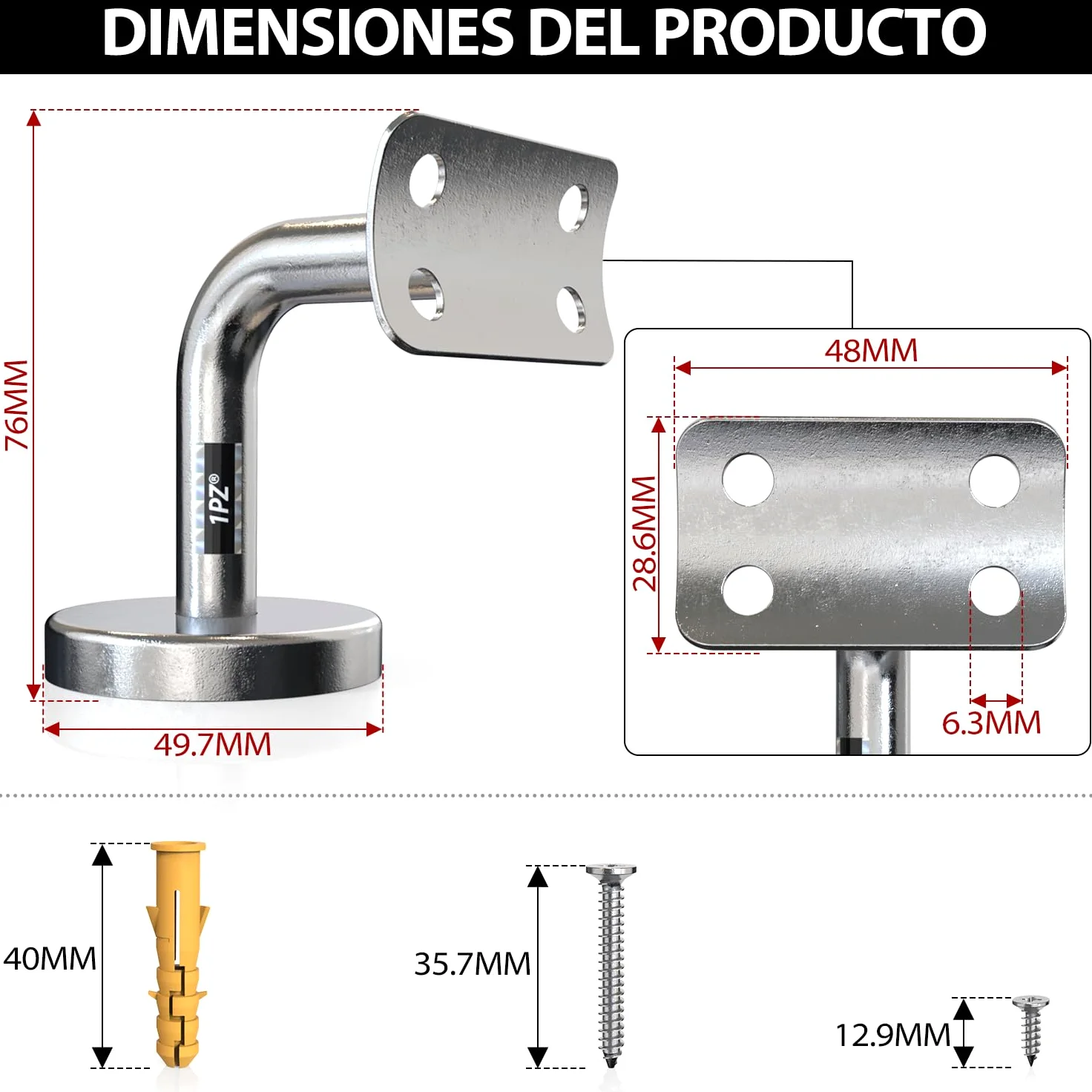1PZ ES6-WE7 8 Piezas Soporte pasamanos Fijación de barandilla Acero inoxidable Duradero Adecuado para Jardín Balcón Biblioteca Interior Exterior Escalera Pasamanos de forma redonda u ovalada.（plata）