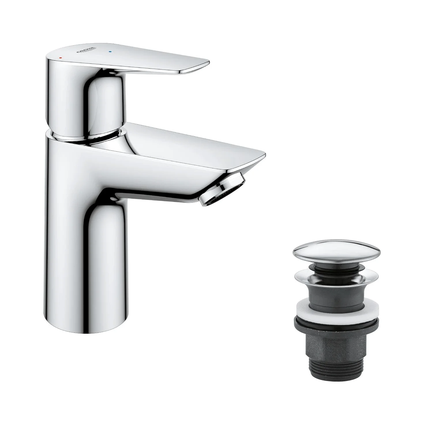 Grohe Start Edge QuickFix- Grifo de lavabo monomando S (vaciador push-open, menor consumo de agua, altura 147mm), cromo, 23900001