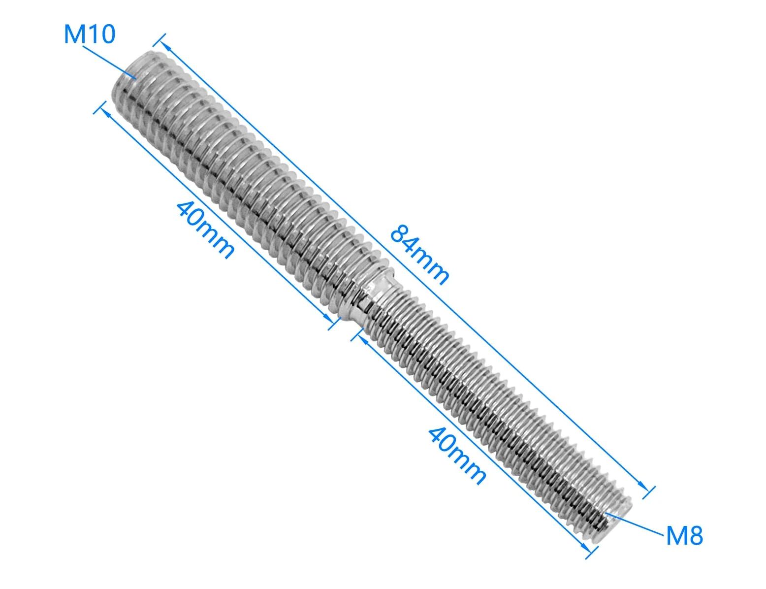 Adaptadores roscados reductores de diámetro de acero inoxidable 304 con perno de doble cabeza de 10 x 80 mm para sujetadores de columnas estructurales (m6 a m8) (M8 to M10)