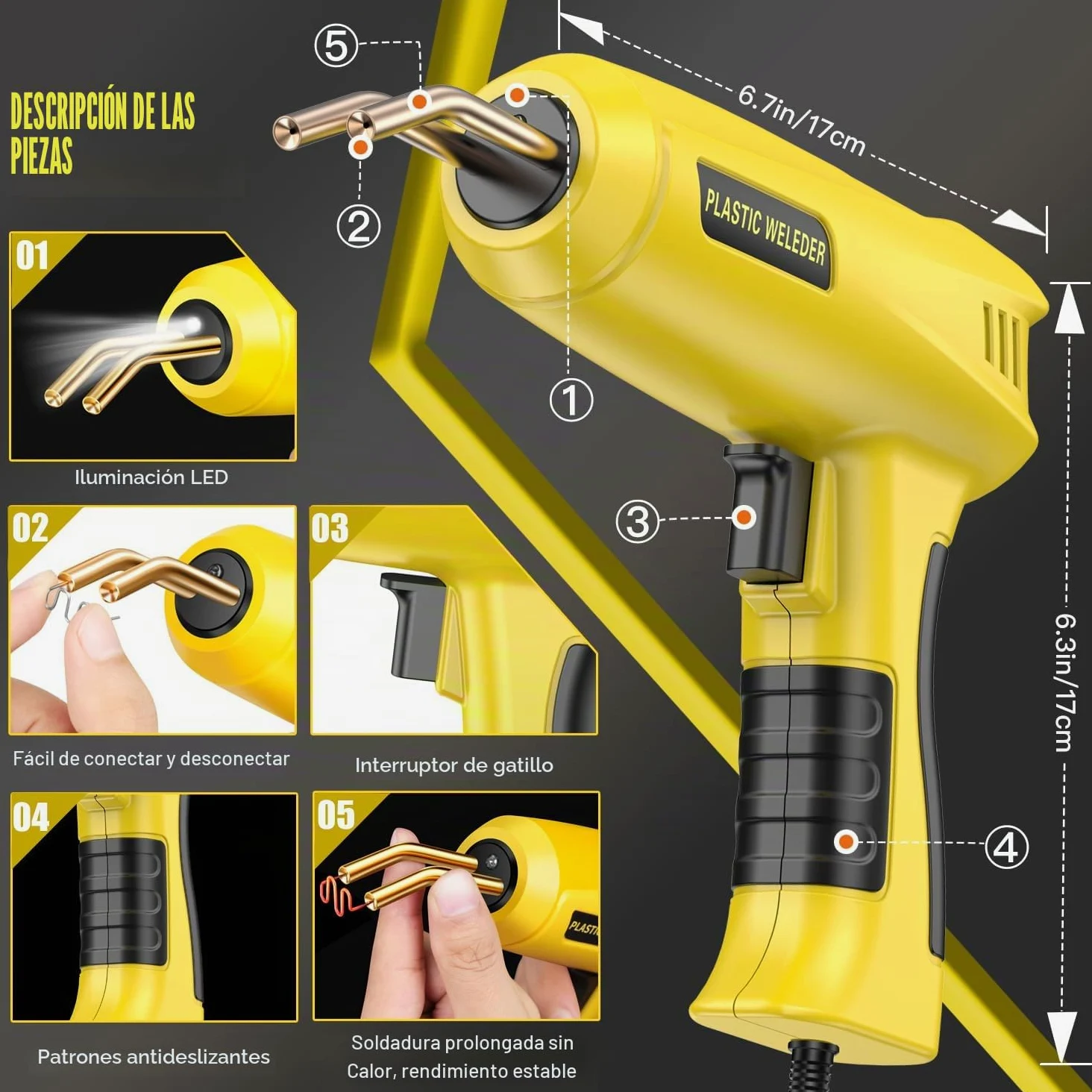 200W Soldador de Plástico,Plástico Soldadura Máquina con 900PCS Grapas,Kit de Reparación de Parachoques de Coche para la Reparación de Piezas de Plástico Automotrices
