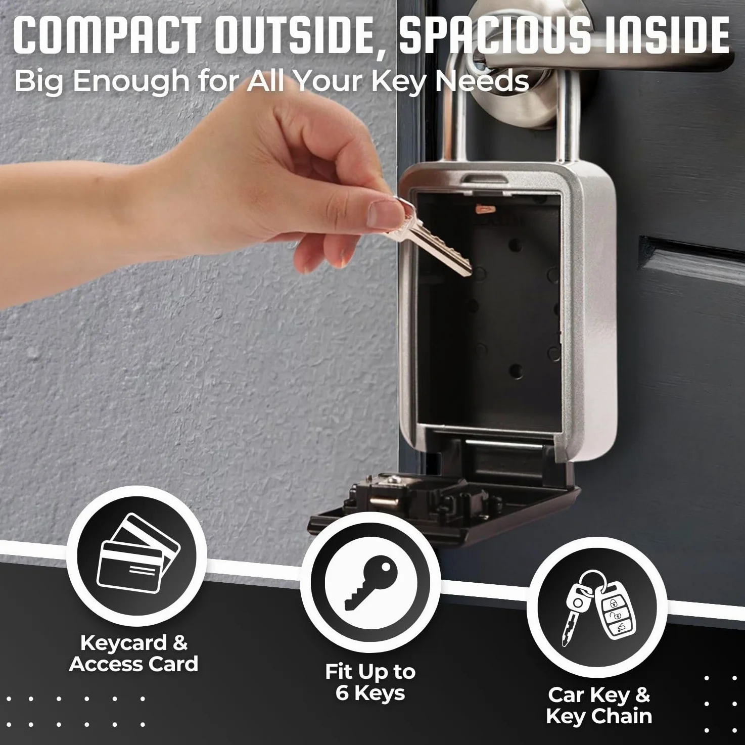 Flexzion Key Lock Box - Portable Lockbox for Keys Outdoor - 4 Digit Code Combination Lock Box for Key Safe Security - Weather Rust Resistant Key Lock Box for Outside, Car, Door, House, Travel