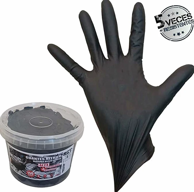 RZT GUANTES de NITRILO TEXTURIZADOS negros – Los guantes de nitrilo MÁS RESISTENTES del mercado – SIN LÁTEX 150 unidades (Talla XL)