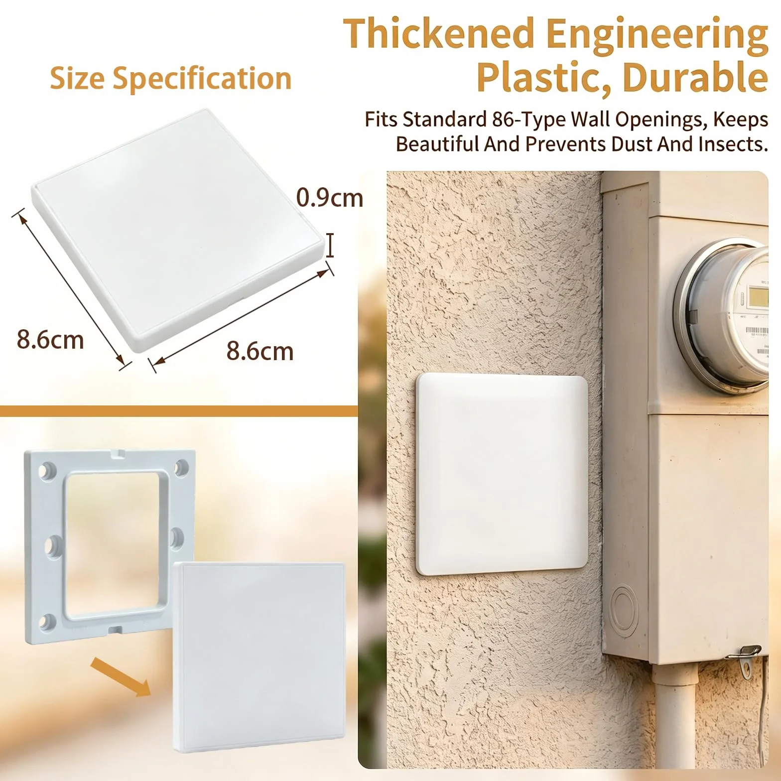Tapa Ciega Enchufe Pared, Tapa Registro Electrico de 8,6 x 8,6 cm, Cubierta Ciega Empotrada de Plástico Sin Tornillos, Compatible con Enchufes o Interruptores No Utilizados (Blanco, 4 Unidades)