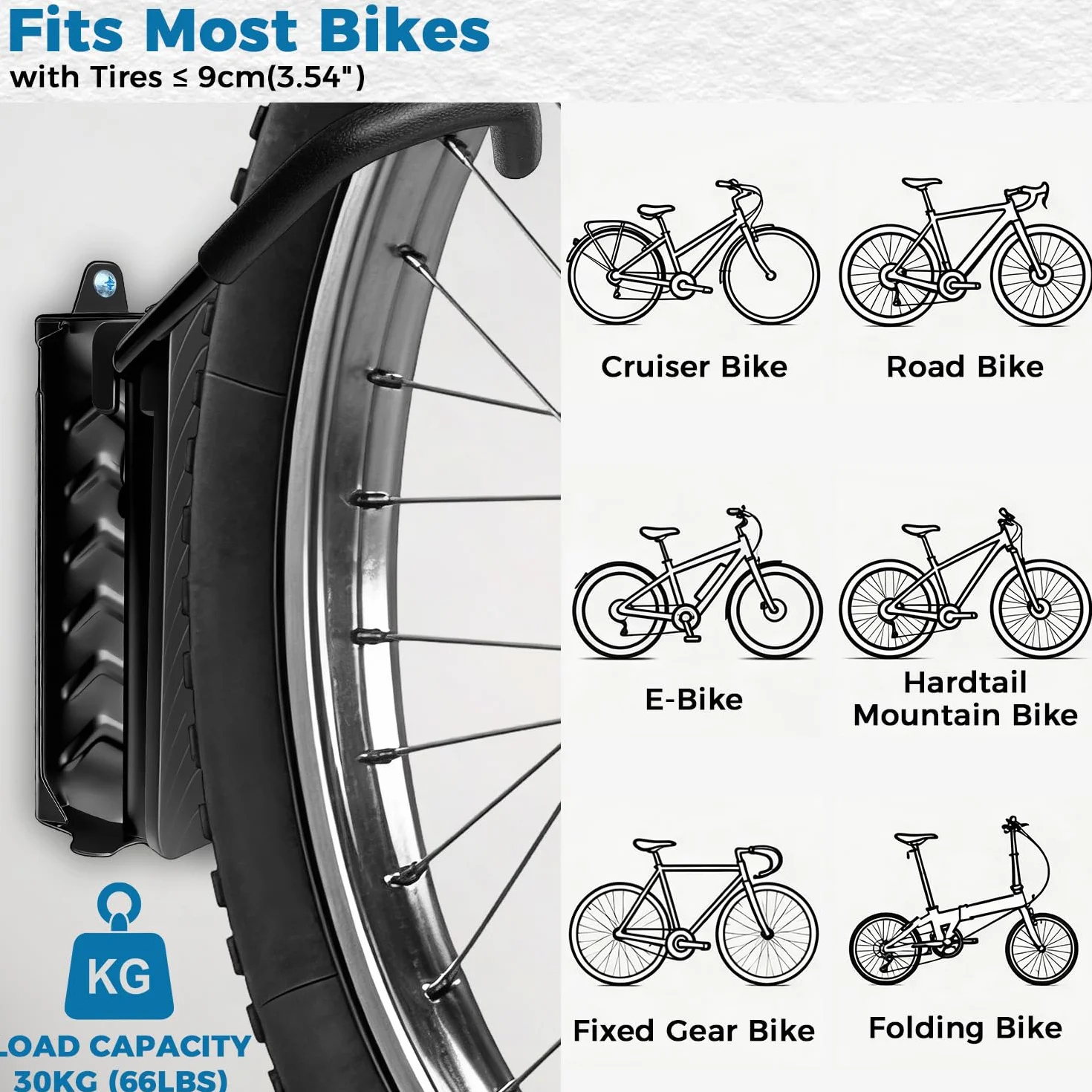 Soporte Bicicletas Pared Giratorio, Colgador Bicicleta Pared con Fijación Rueda Trasera, Hasta 30 kg