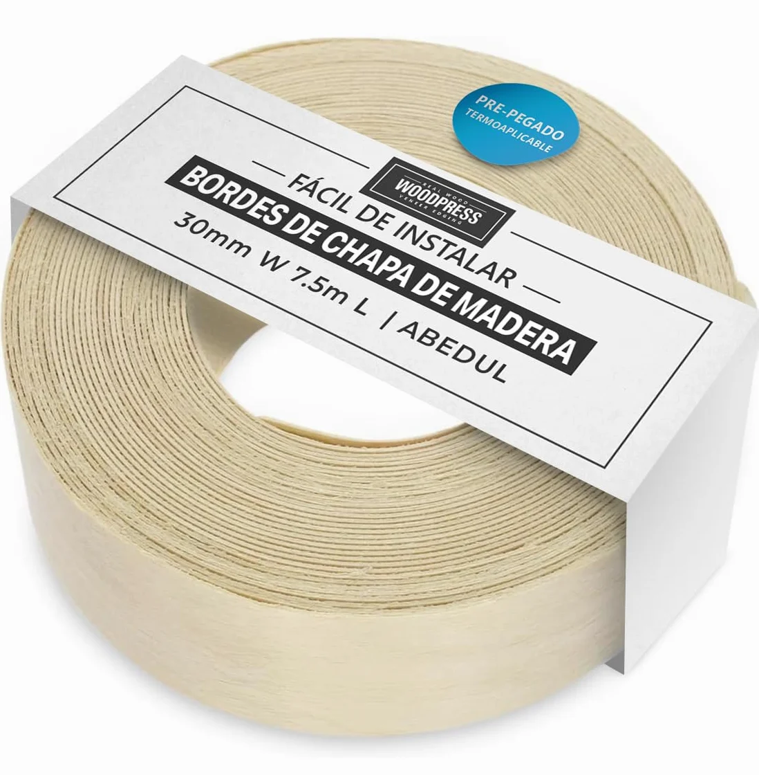 Borde termoadhesivo de abedul real de 30 mm, rollo de 7,5 m, cinta de chapa de madera prepegada para una fácil aplicación de bricolaje, cubrirá el borde de un panel de MDF estándar