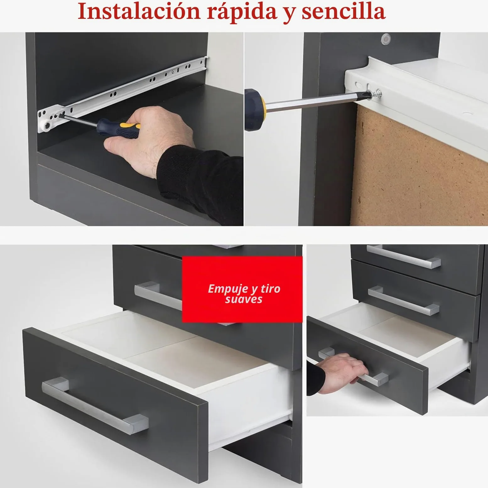 Rieles Para Cajones De Cocina 1 Par Guías Para Cajones De Madera, Capacidad Carga De 45 Kg, Correderas De Rodillos Para Cajones 250 300 400 550mm, Carriles Telescópica Silenciosa