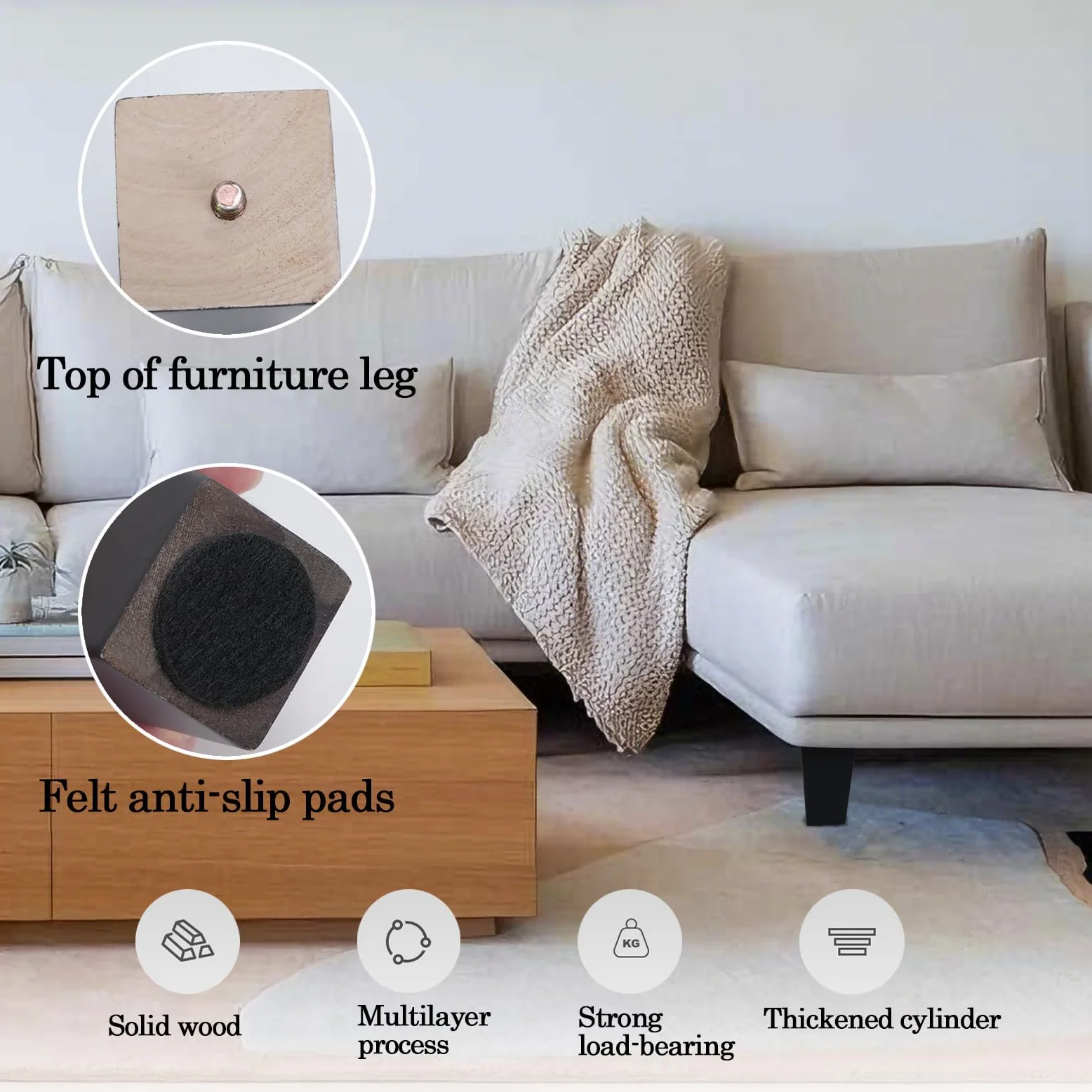 4 Piezas Patas para Muebles Madera Negro 20cm con Placa de Montaje Tornillos y Protectores de Suelo Pies para Muebles Cuadradas para Mesa de Té Sofá Cama Cajonera Mueble TV