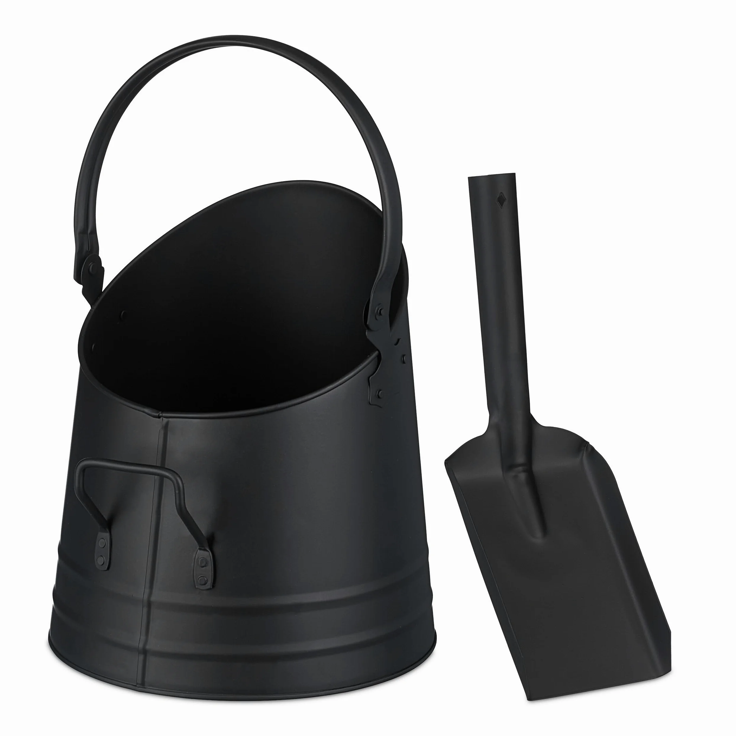 Relaxdays Cubo Cenizas, Pala, Asa y Agarre, 6,5 L, Pellets, Briquetas, Accesorios Chimenea, Recipiente Carbón, Negro