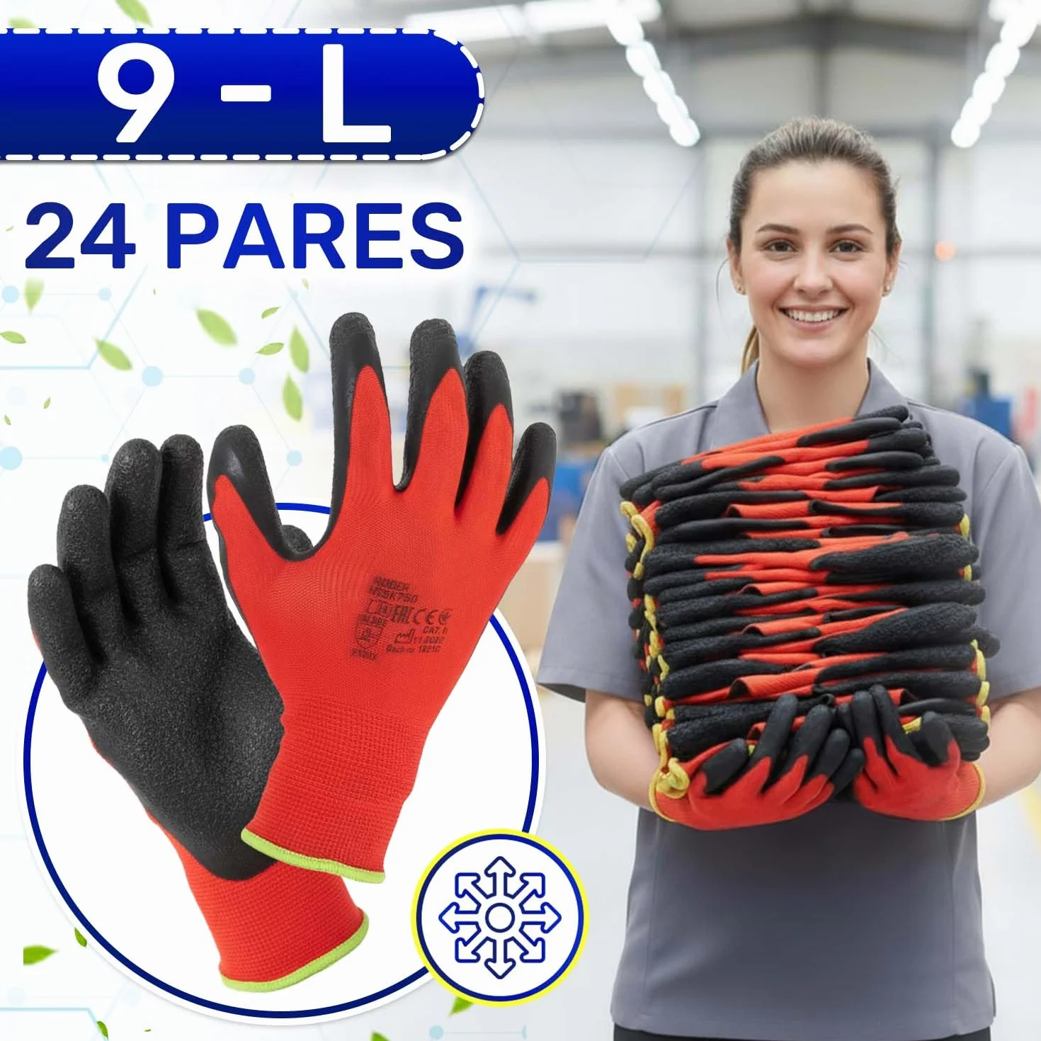 MONTERAL 24 Pares Guantes de Trabajo Talla 9 L Protección Cat II Recubiertos de Látex Anti-Slip - Guantes Trabajo Hombre y Mujer Pueden Usarse para Obra Taller Mecanico Jardineria Montaje
