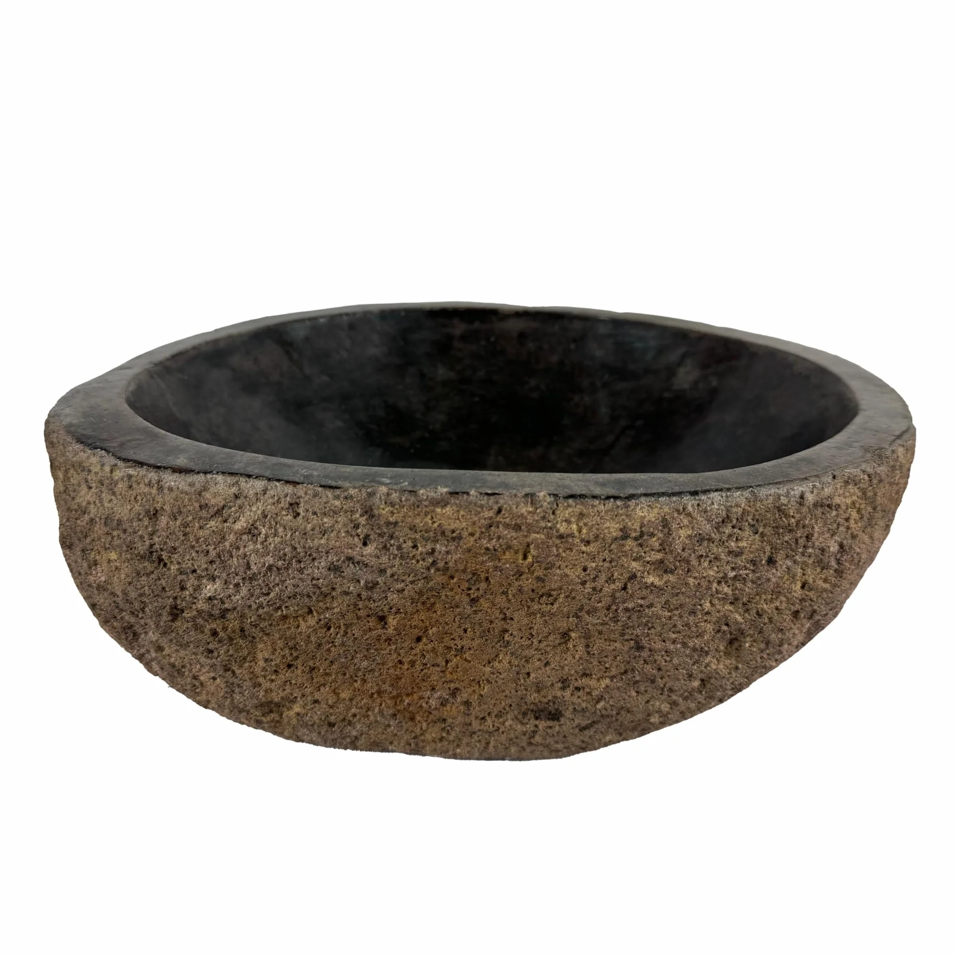 Lavabo Ovalado - Cuenca de Piedra de Río - Fregadero para baño - Forma y color únicos - Piedra Natural - Pulido y sólido (Marrón/Oxidado, 30-35x25-30cm)