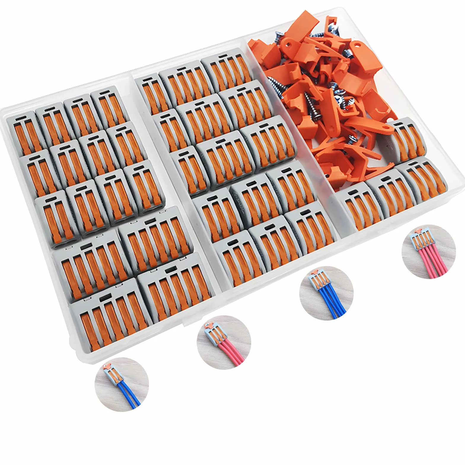 Conectores Electricos, CESFONJER 35 Pcs Bloque Terminales, Conectores de Cable Compacto con Palanca de Empuje con Resorte (15 pcs 2 puertos/10 pcs 3 puertos/6 pcs 4 puertos/4 pcs 5 puertos)