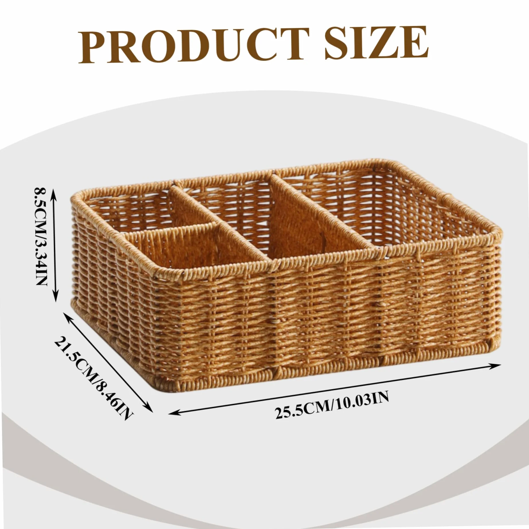 Cesta tejida de almacenamiento rectangular con 4 compartimentos, bandeja para llaves, organizador de entrada para control remoto de pañuelos, cesta de almacenamiento tejida
