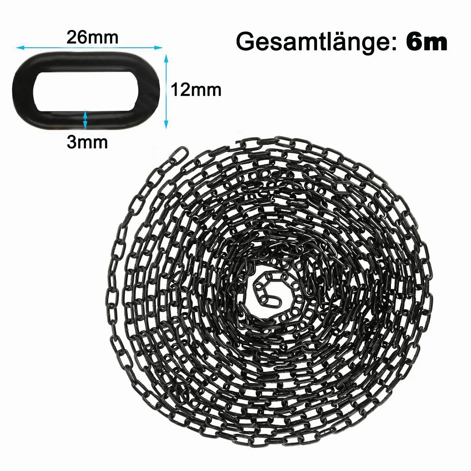 Cadena negra de 6 m y 3 mm, cadena de seguridad para colgar vallas, cadena de columpio, silla colgante, cadena de lámpara, cadena para perros, cadena giratoria, cadena de secado de la ropa sucia