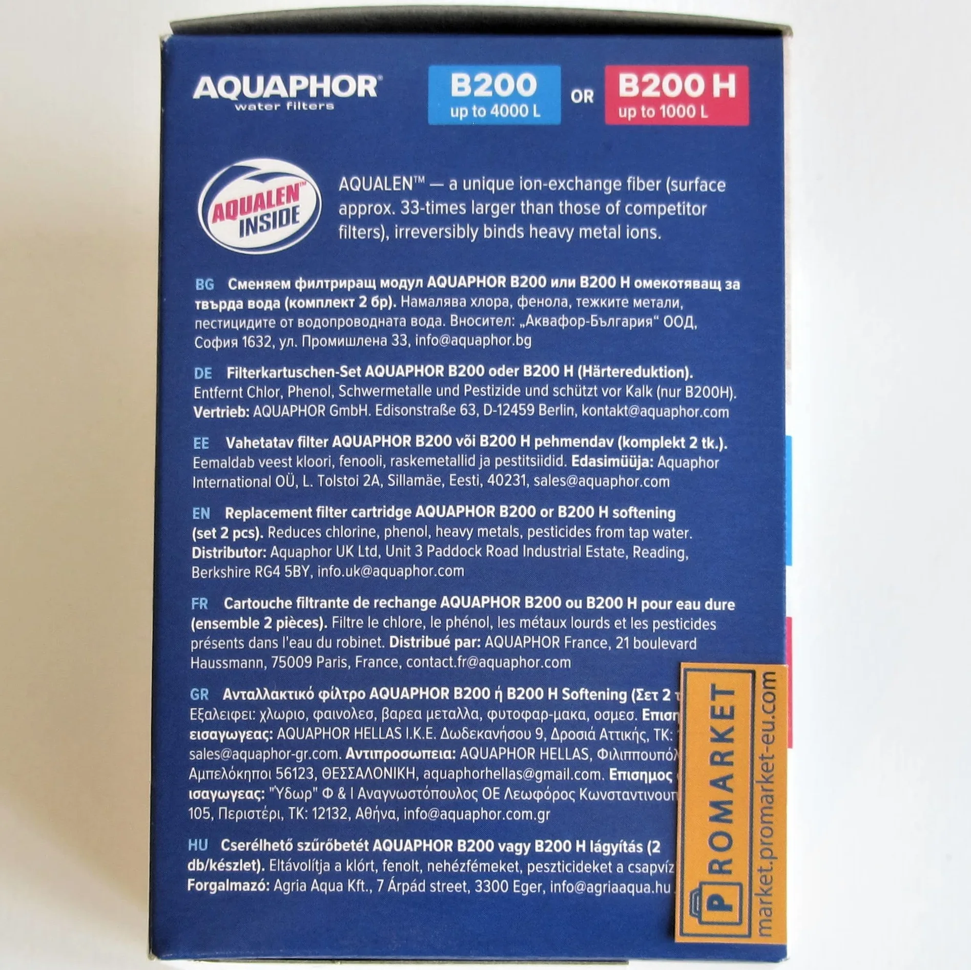 Aquaphor B200 Juego de dos cartuchos de repuesto originales para filtro de agua grifo "Aquaphor Modern" para agua dulce normal