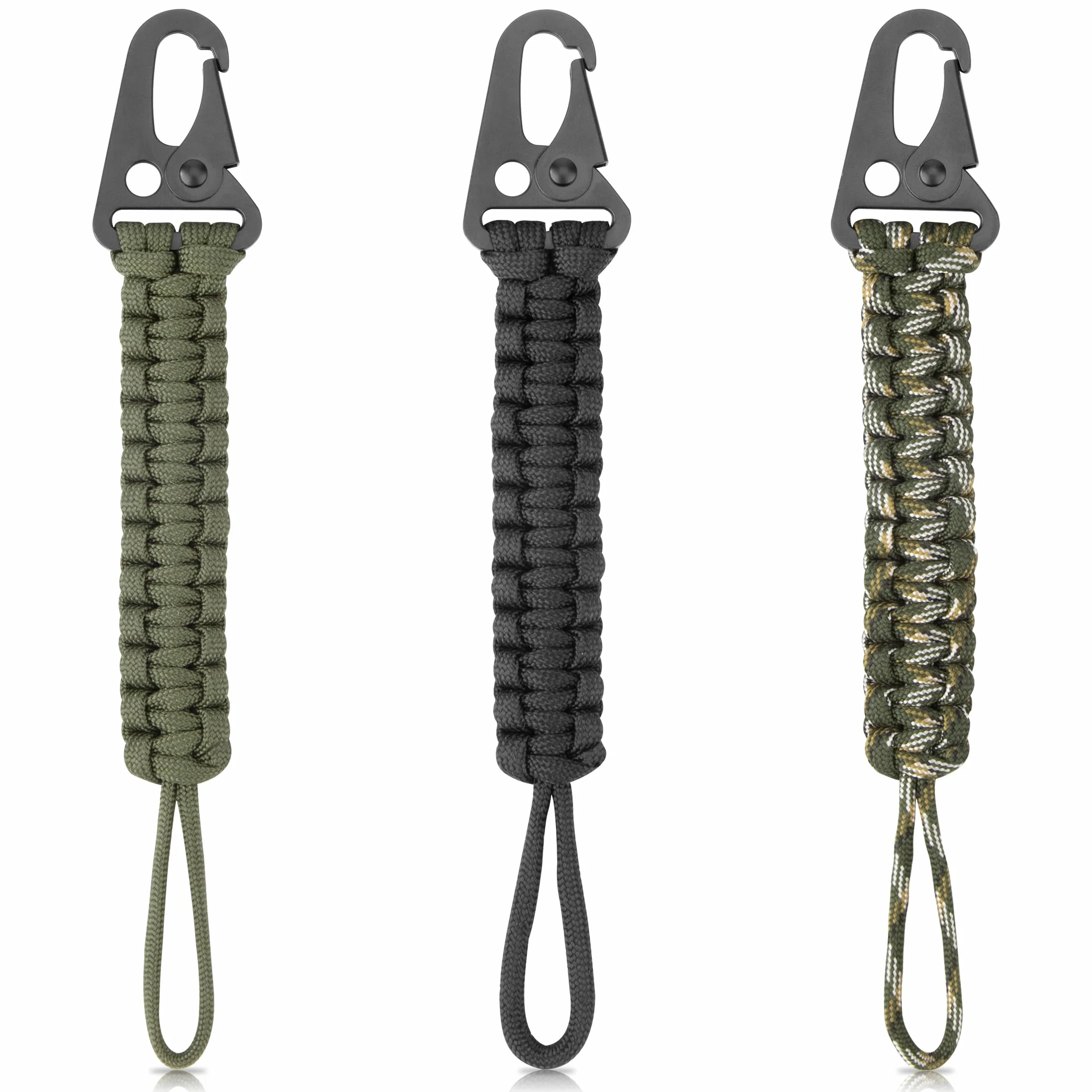 Llaveros de Cuerda de Paracaídas Cordón Trenzado con Mosquetón Cordón de Cintura Antipérdida Hebilla Cuerda Táctica para Camping Senderismo Caza 3 Piezas