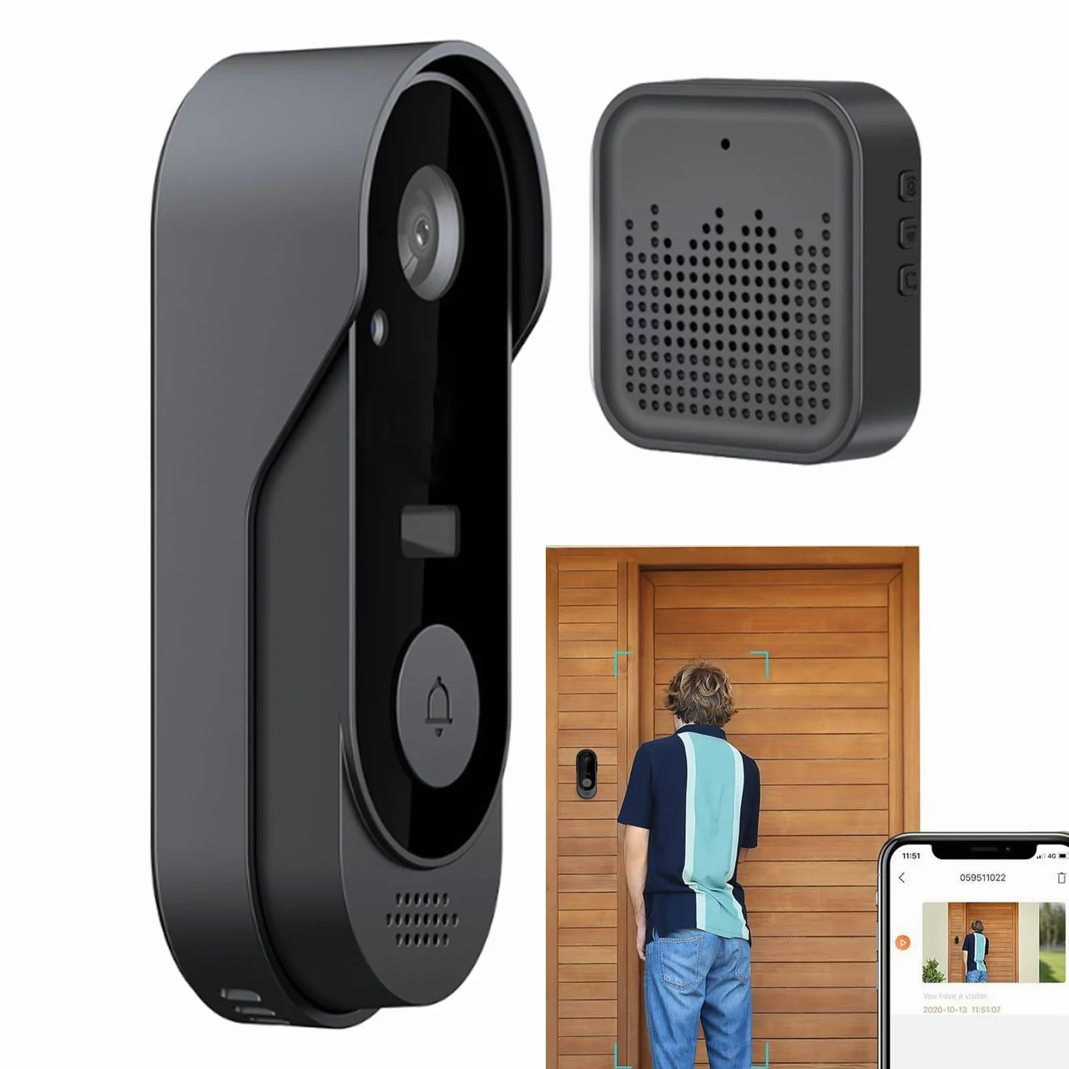 Timbre inalámbrico con cámara, cámara de video inalámbrica, detección de movimiento, monitor de seguridad para el hogar, conversación bidireccional, para interiores y exteriores, trabajo remoto tardío