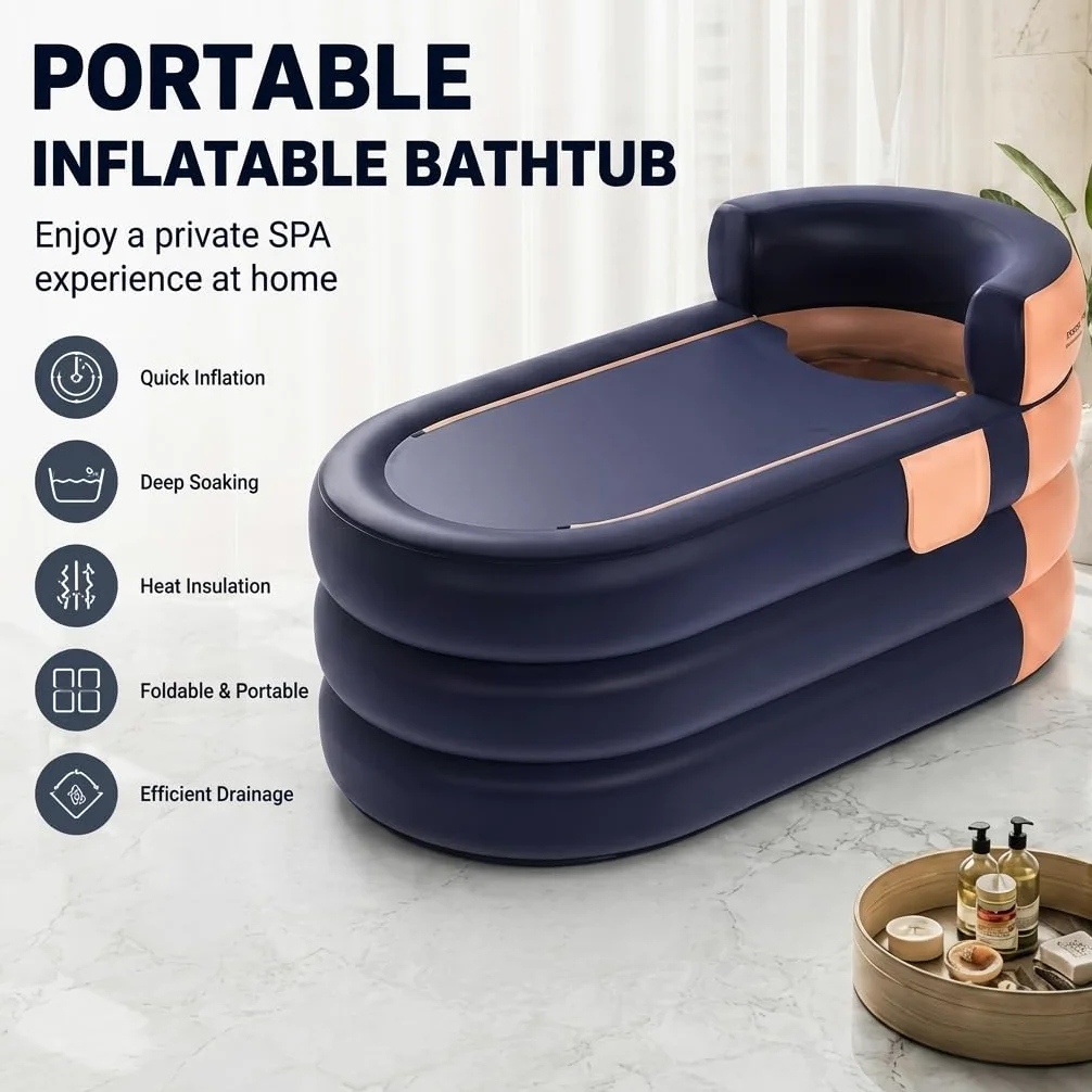 Bañera Inflable, Inflable Plegable Móvil Independiente Bañera para Adultos y Ducha para Camping Viajes Spa