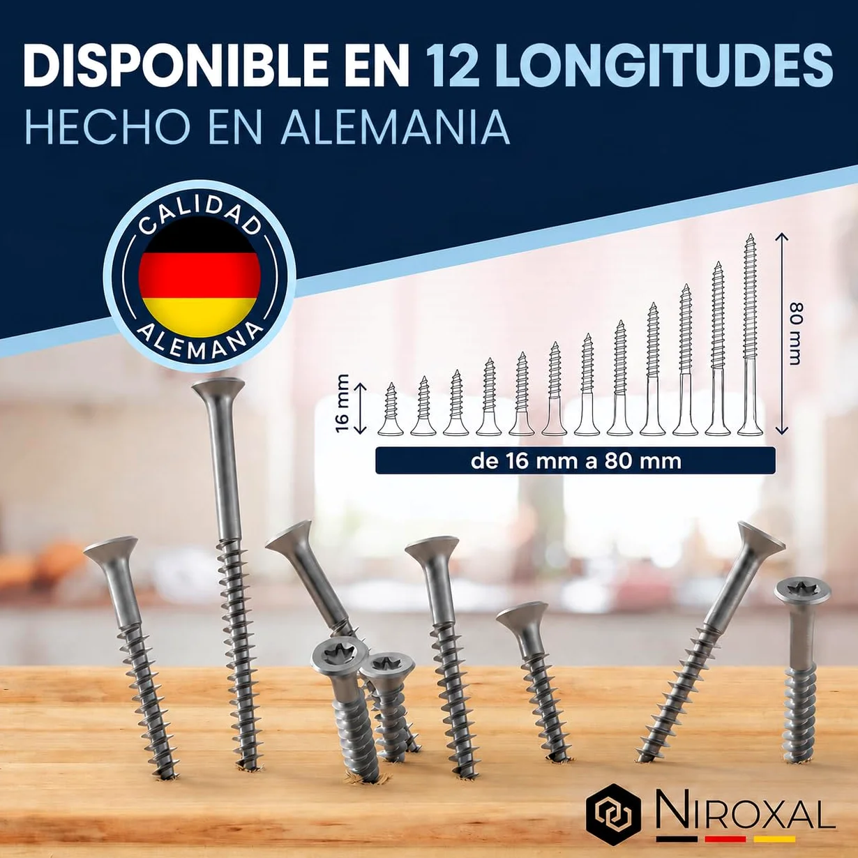 Tornillos para madera de acero inoxidable A2 cabeza avellanada Torx TX40 – Rosca parcial – 10x220 mm – 100 unidades – Tornillos universales para madera