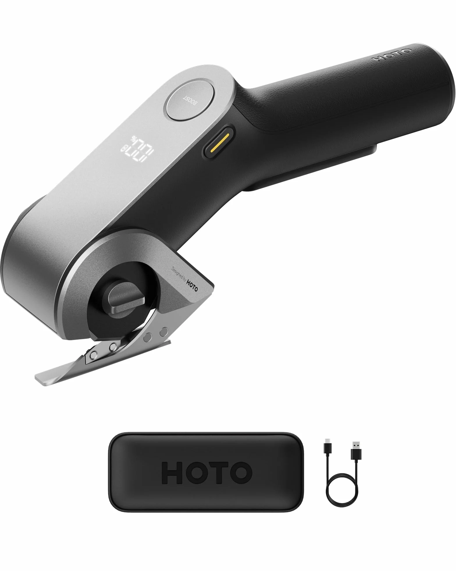 HOTO Ciseaux eléctricos sin cable EdgeFlow, hoja de titanio y pantalla LED, cutter recargable para cartón, bloqueo de seguridad, para cartón, moqueta, cuero, bricolaje