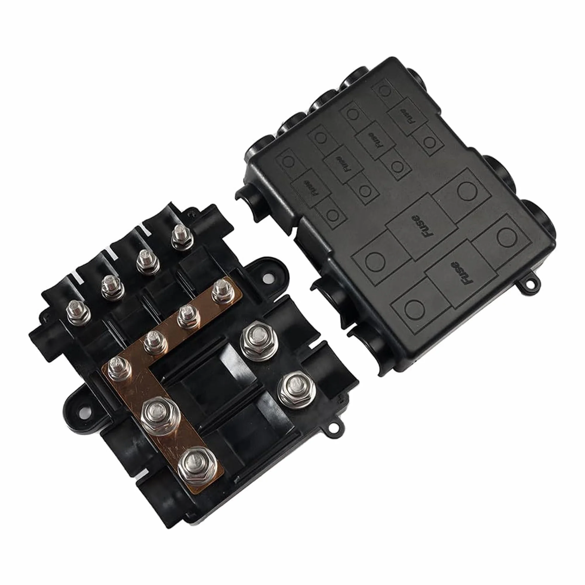 Offgridtec Portafusibles para 2 fusibles Mega + 4 Midi, incluye busbar, carcasa de poliamida con cubierta, resistente fusible de distribución de corriente para circuitos altos y medianos