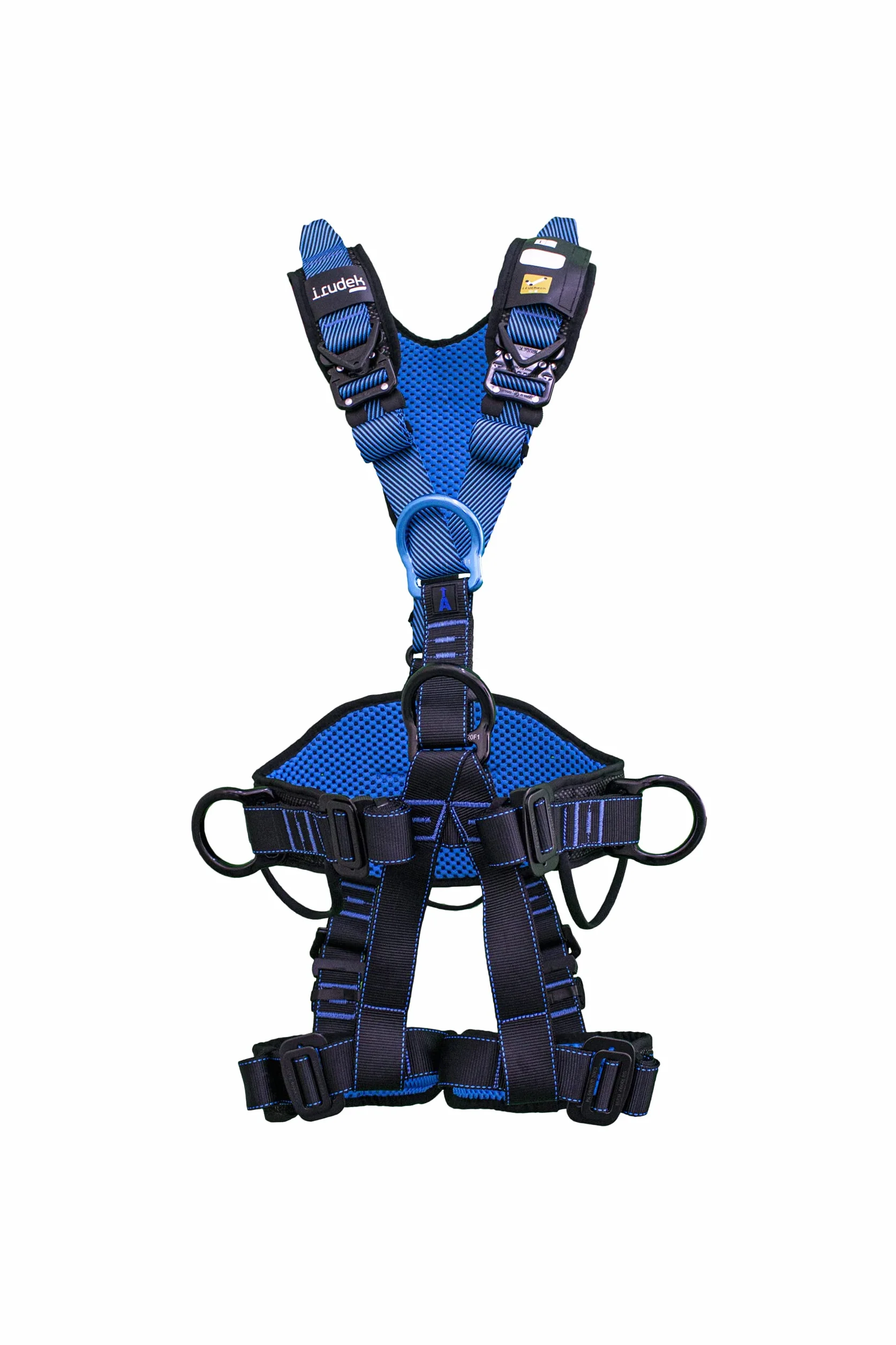 Irudek WIND BLUE 3 S-M – Arnés anticaídas con anclaje ventral de aluminio, cinturón IRUPAD Holetech, hebillas automáticas K-EASY, sistema ANTISLIP, portaganchos y chip NFC Ready