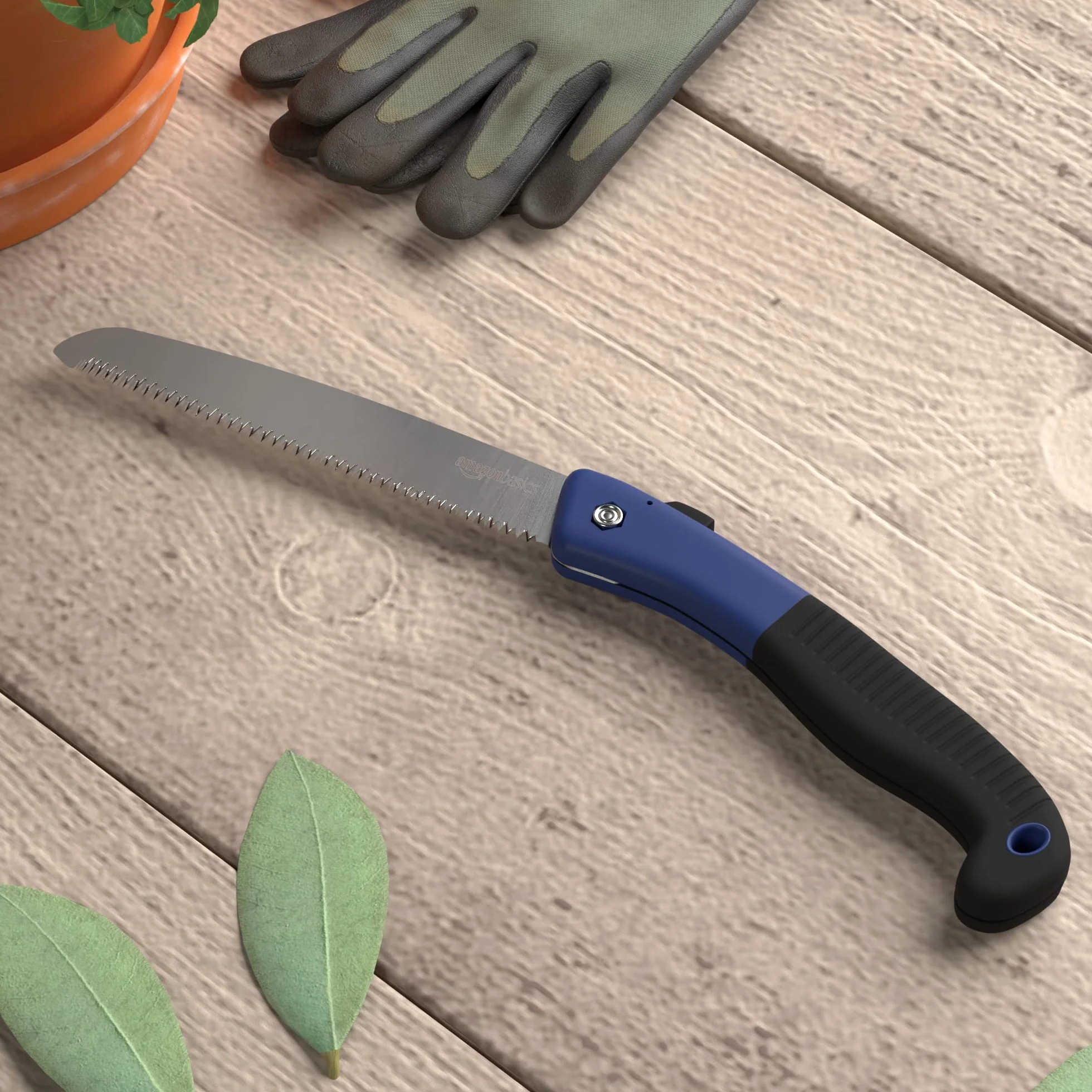 Sierra plegable de una hoja de acero para podar y jardinería, 20,3 cm, Azul