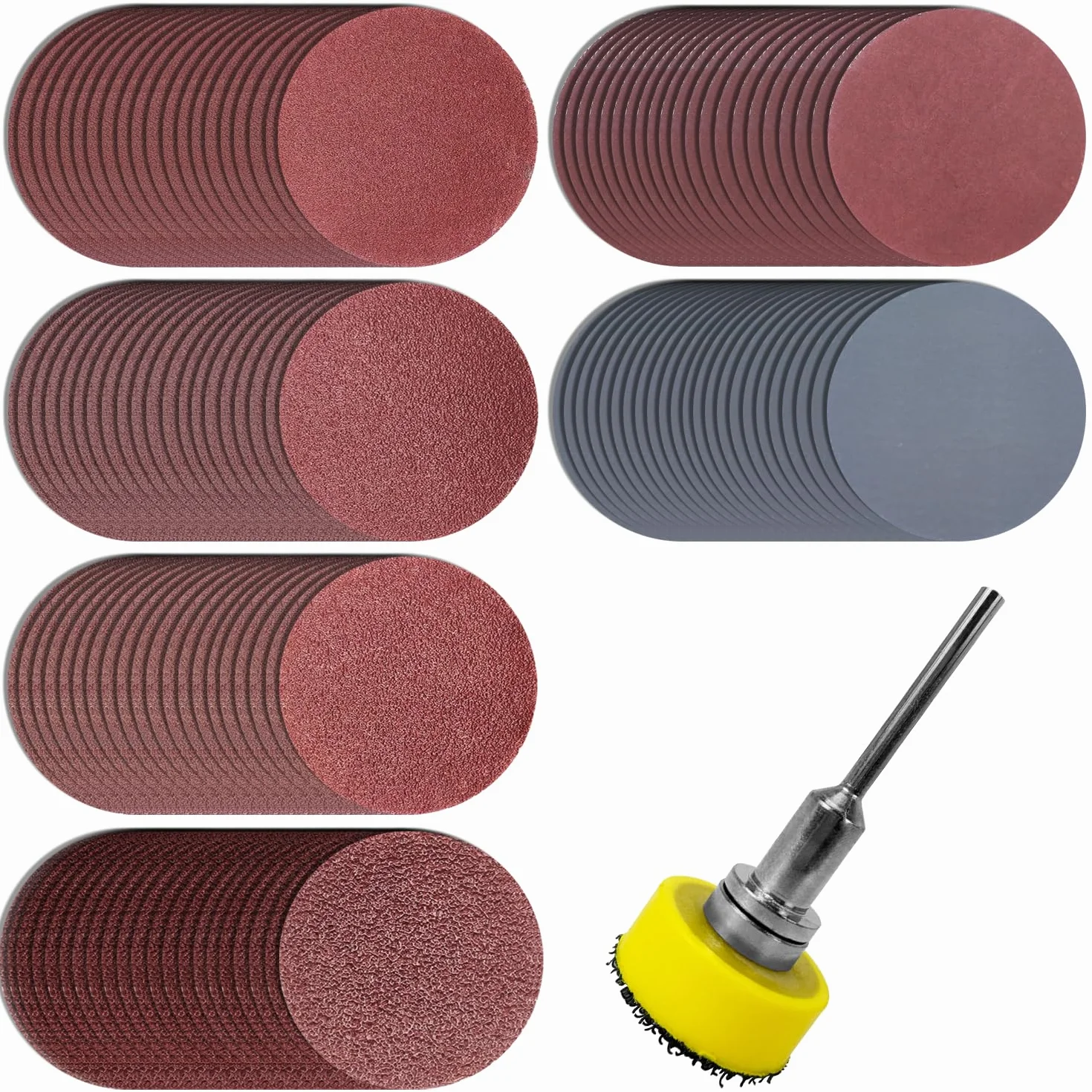 120 Piezas de Papel de Lija con de 1 Pulgadas Grano de 25 mm 100 180 240 400 1500 3000 Kit de Almohadilla de Disco de Lijado, Adaptador de Almohadilla de Pulido